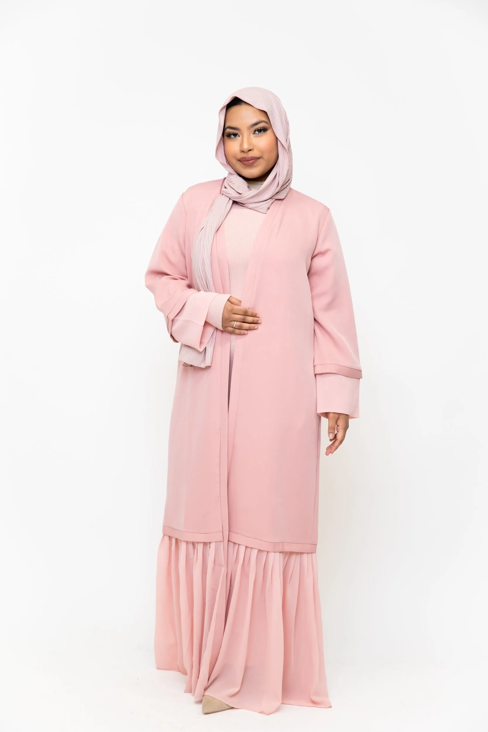 Pink Ruffle Open Front Abaya-CLEARANCE