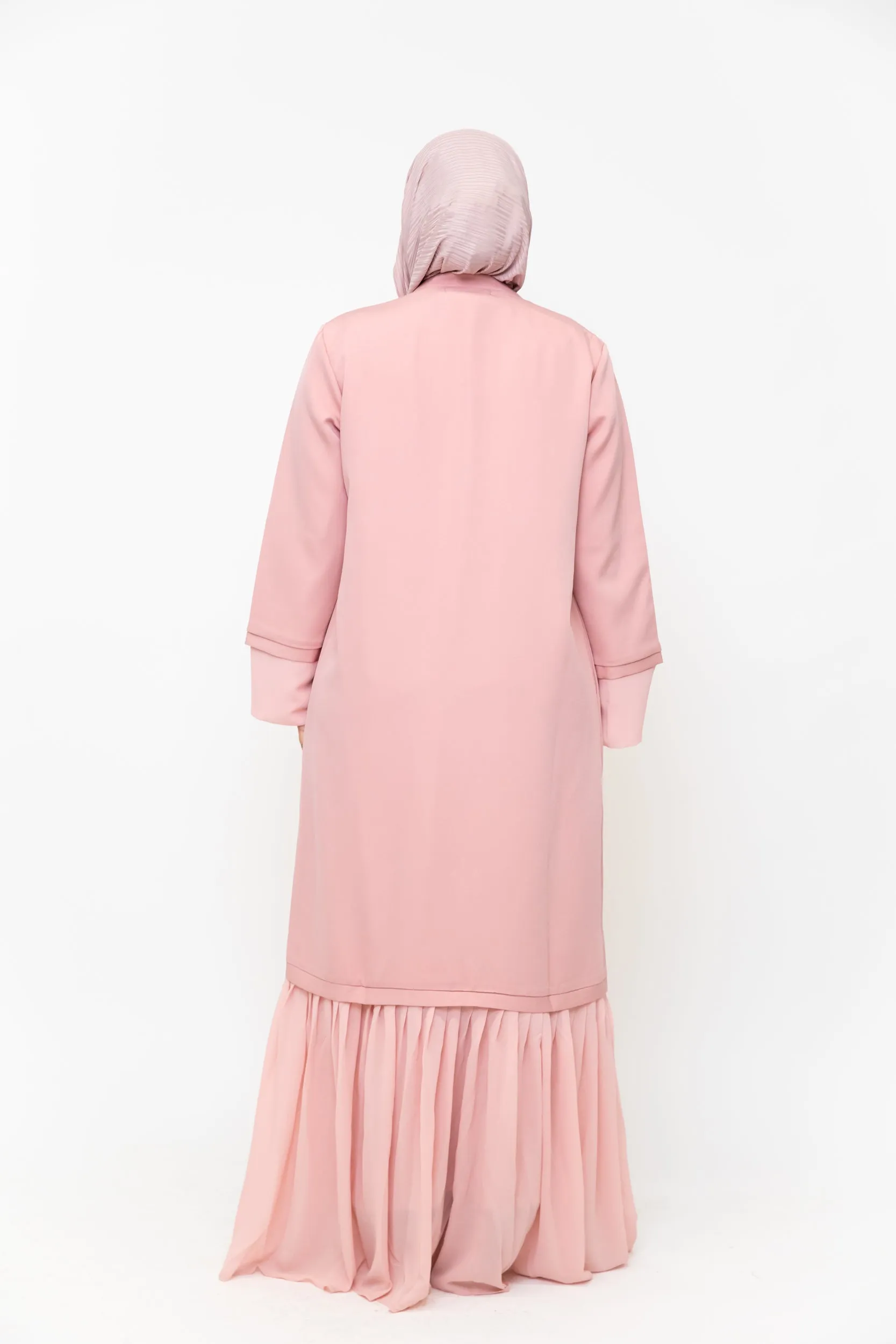 Pink Ruffle Open Front Abaya-CLEARANCE