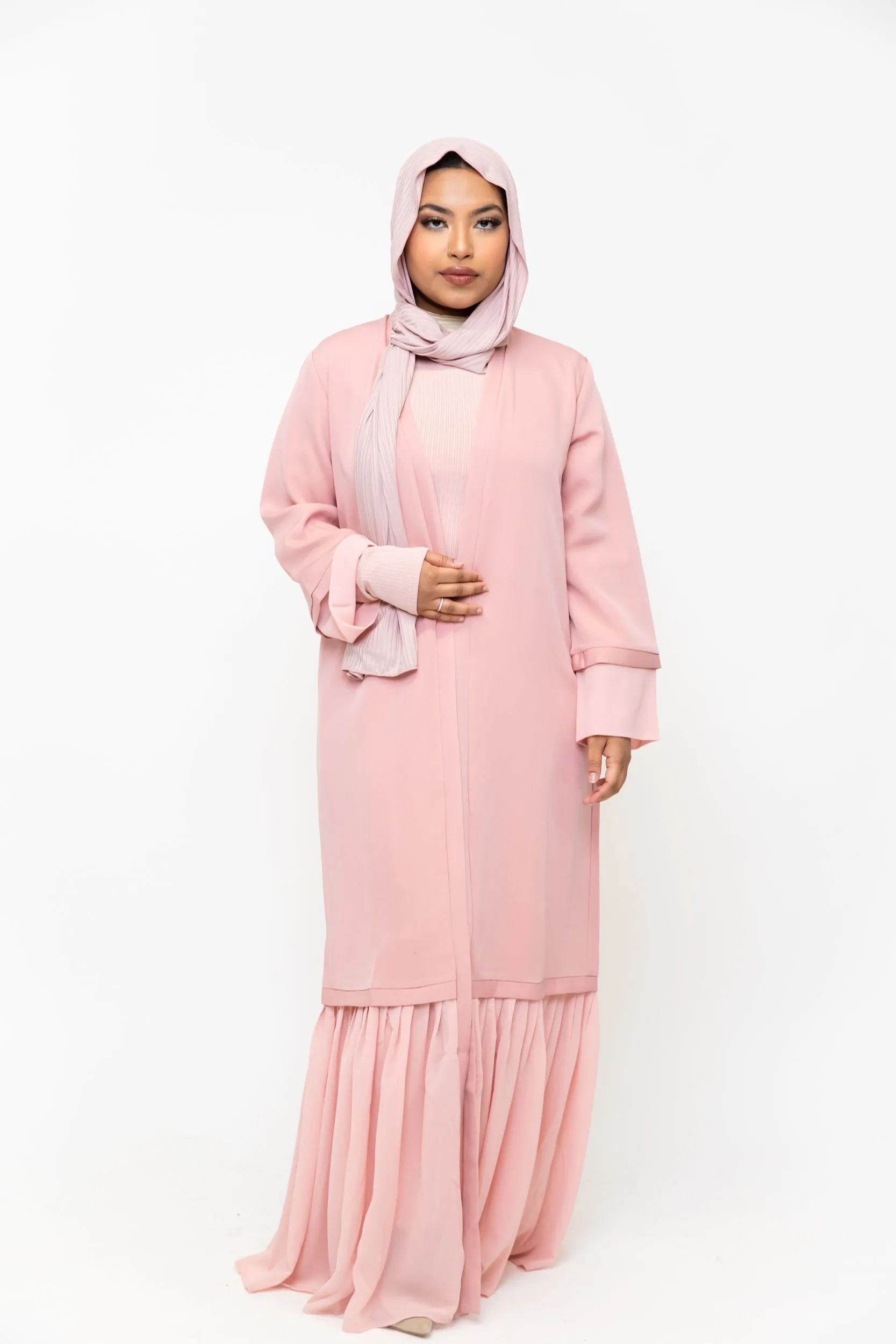 Pink Ruffle Open Front Abaya-CLEARANCE