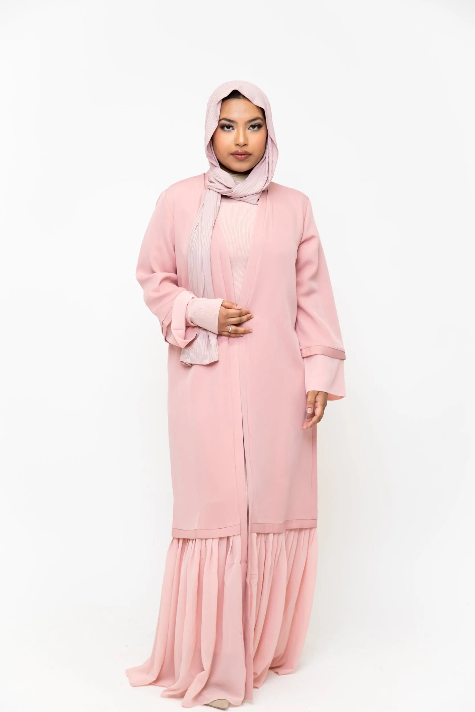 Pink Ruffle Open Front Abaya-CLEARANCE