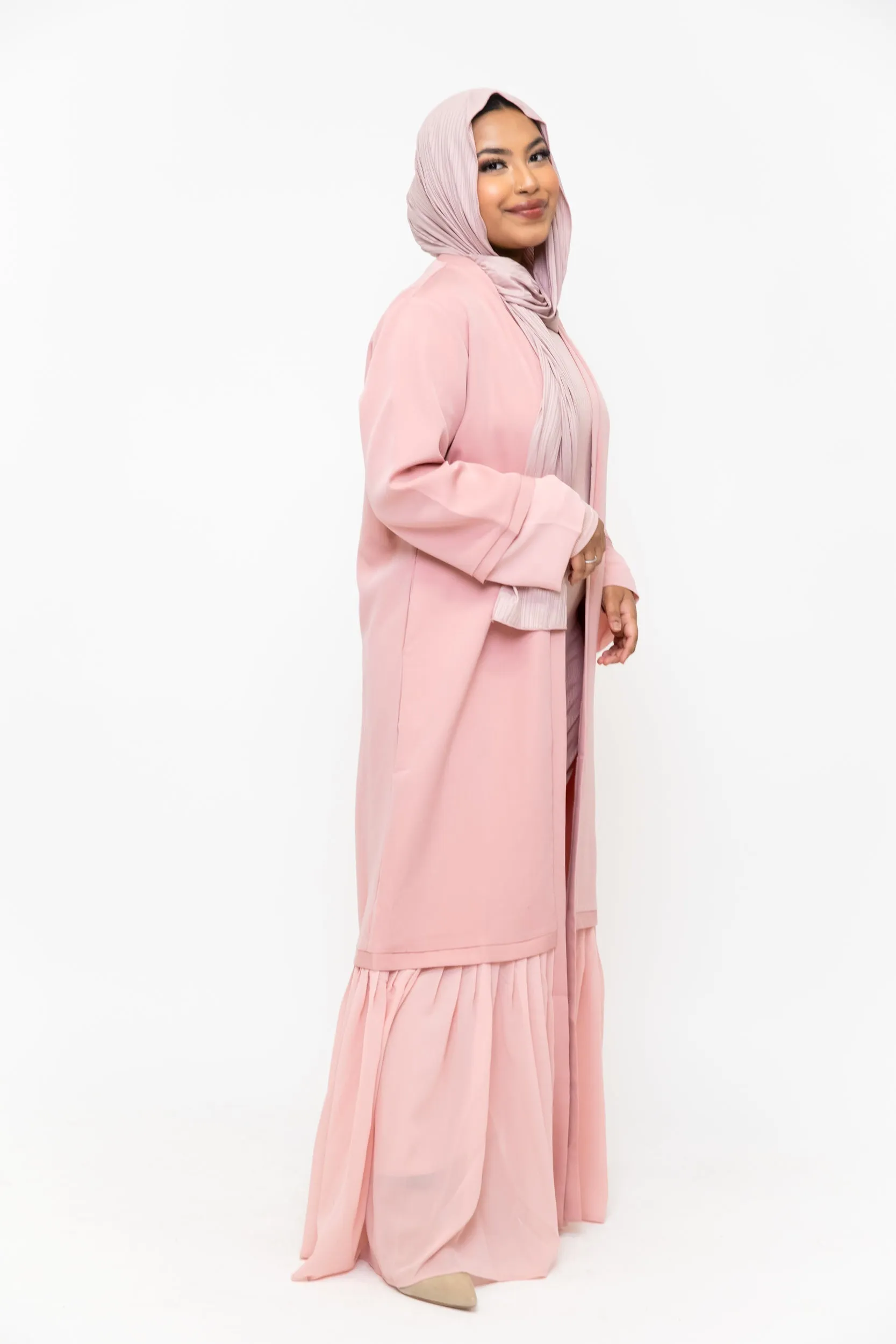 Pink Ruffle Open Front Abaya-CLEARANCE