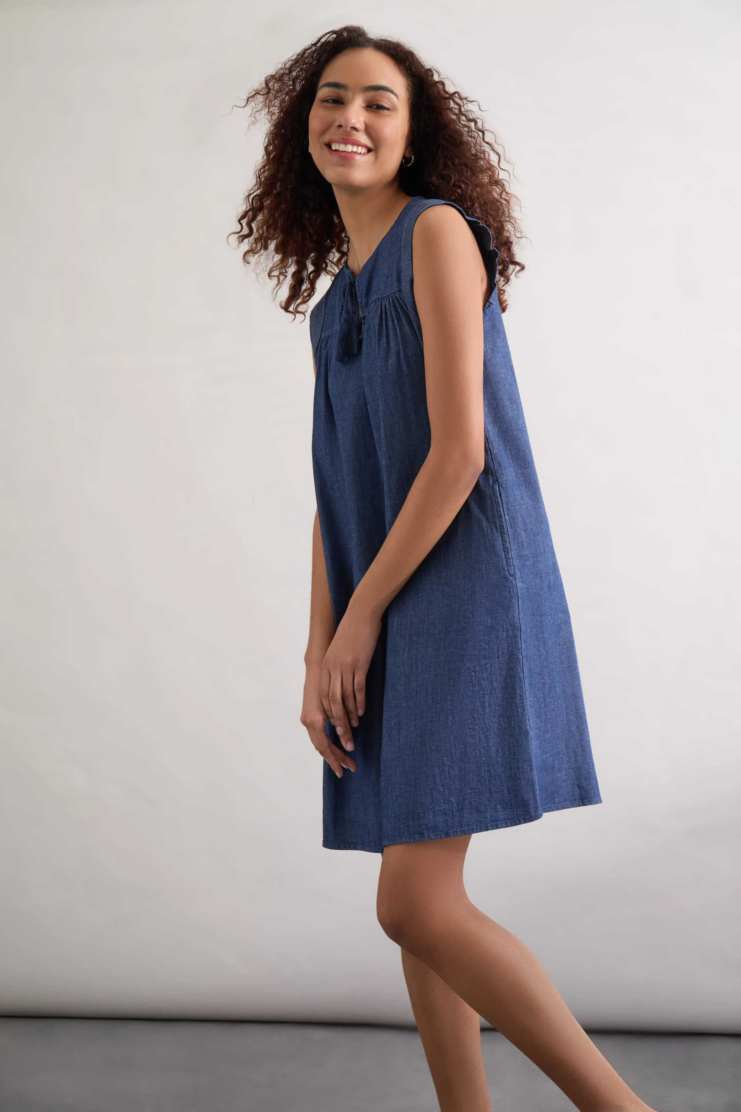 Plus Size Flutter Sleeve Shift Dress, Soft Denim