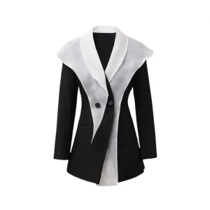 Pre Order:  Color Blocked Patchwork Cape Waist Cinched Suit Jacket