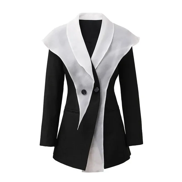 Pre Order:  Color Blocked Patchwork Cape Waist Cinched Suit Jacket