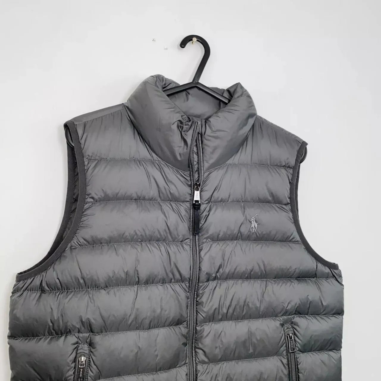 Preowned Polo Ralph Lauren Womens Down Puffer Gilet Vest Size L Grey Retro Lightweight.