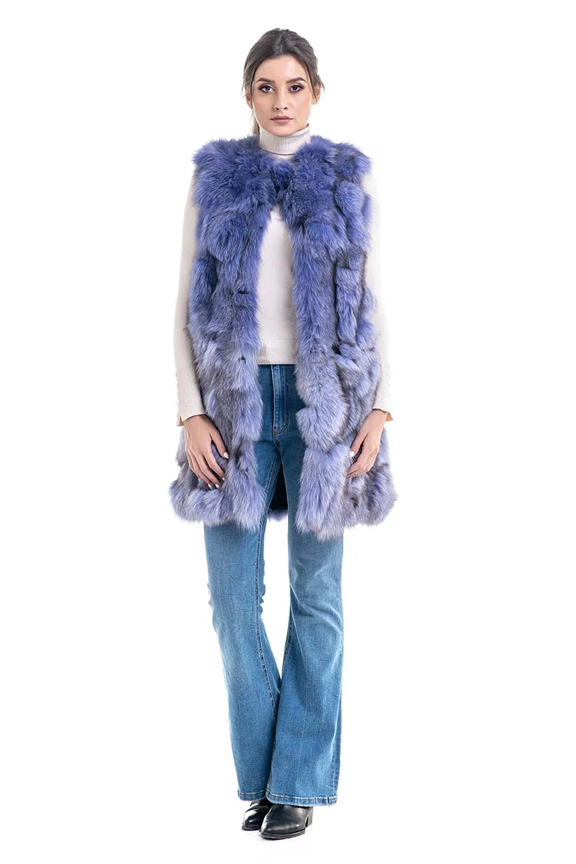 Purple Genuine Fox Fur Vest