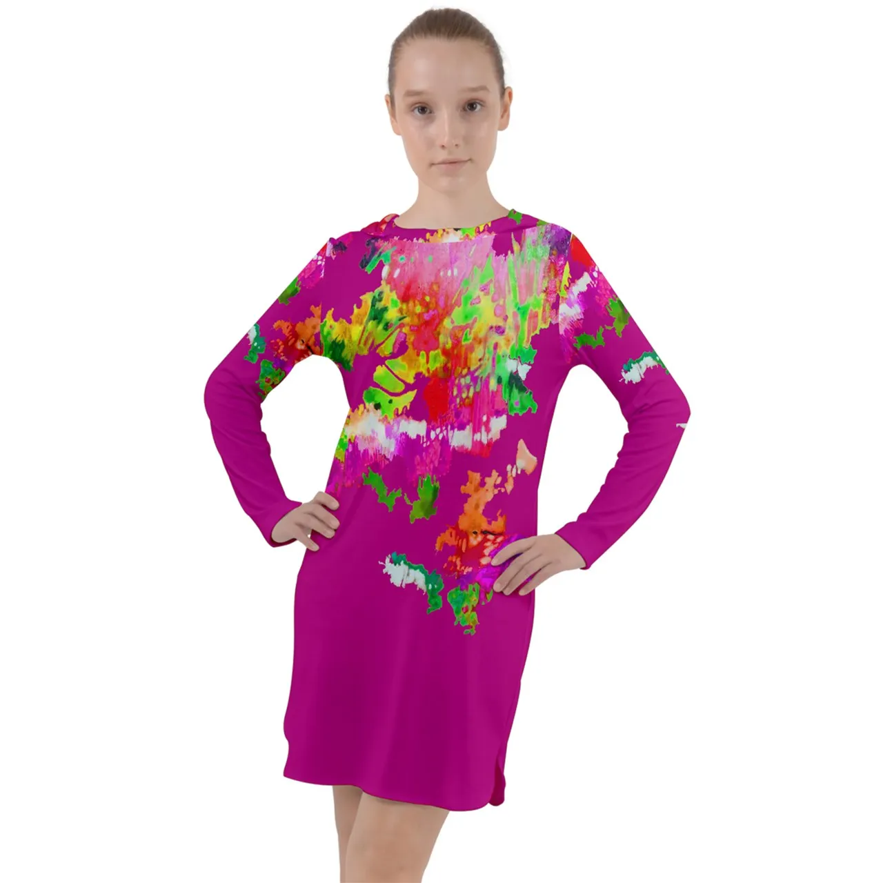 RAMO de FLORES Long Sleeve Hoodie Dress