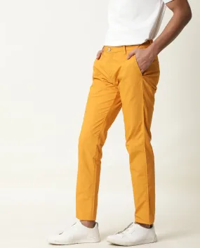 Rare Rabbit Men's Bakes Dark Mustard Solid Mid-Rise Slim Fit Trouser