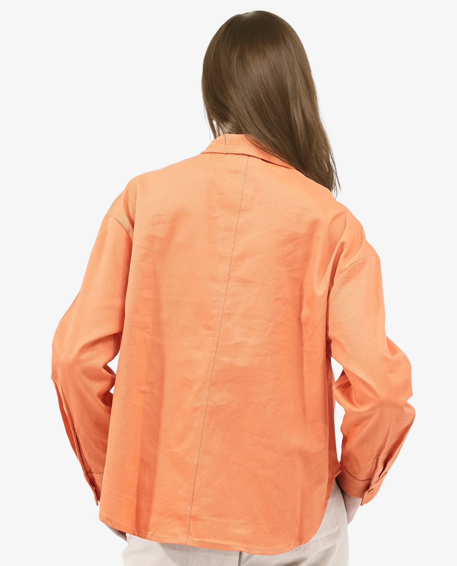 Rareism Women Harrila Orange Cotton Fabric Collared Neck Solid Regular Fit Shirt