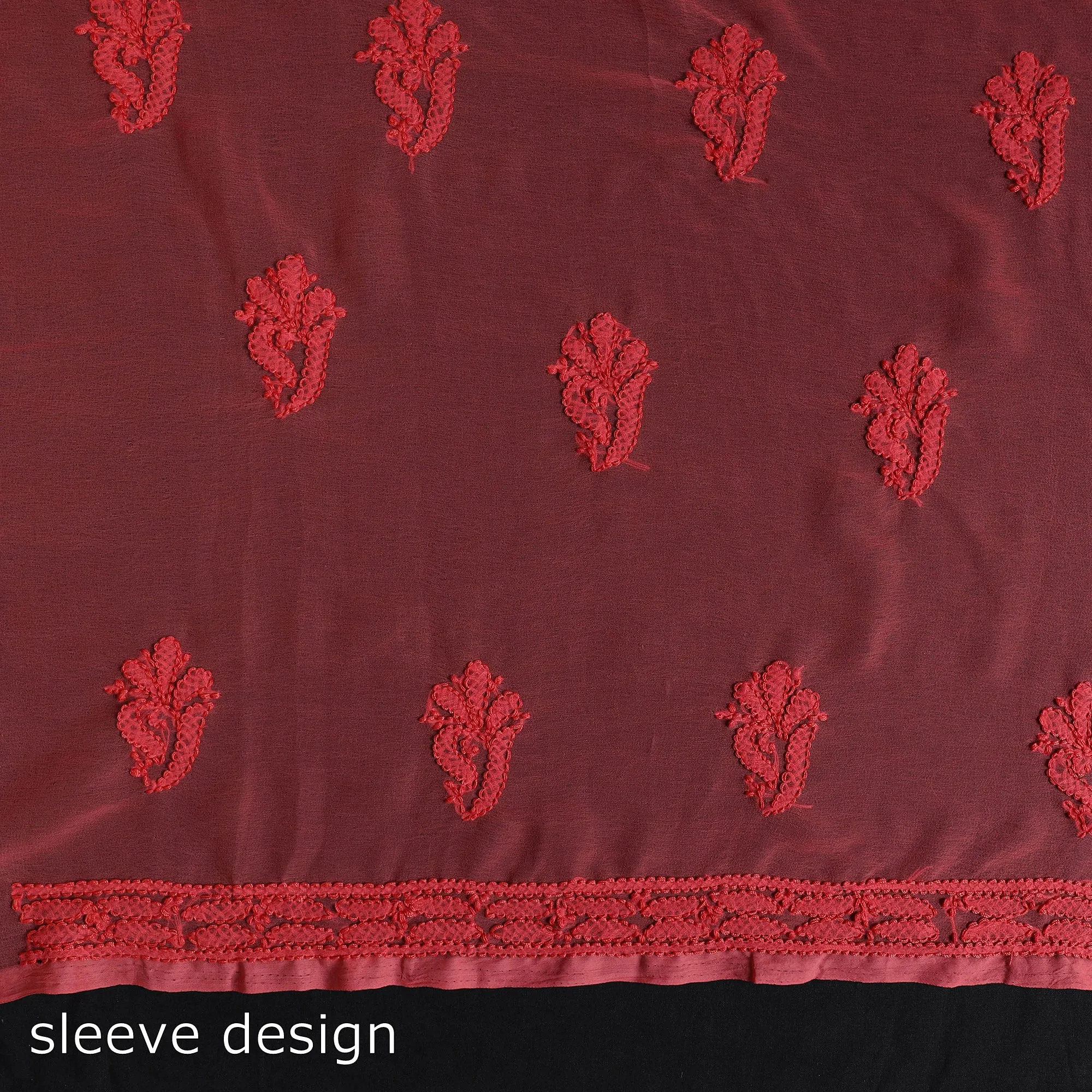 Red - 3pc Hand Embroidery Georgette Chikankari Dress Material 14