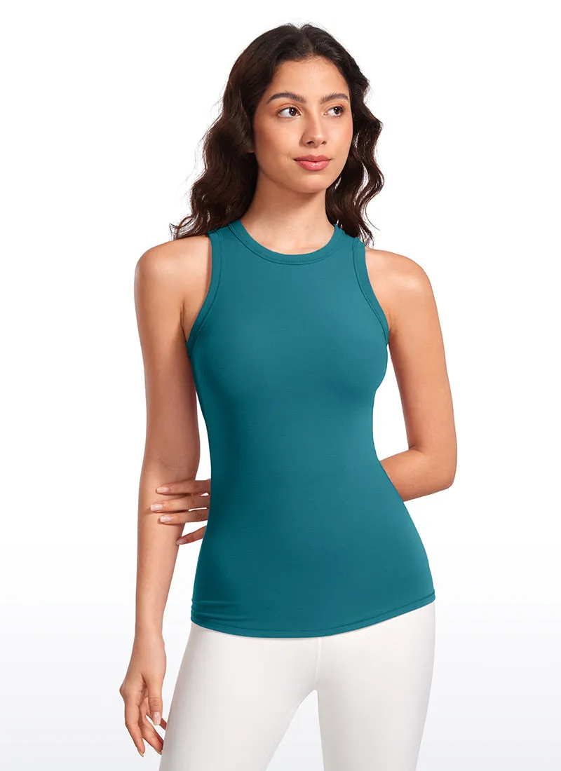 Ribbed Hip Length High Neck Racerback Tank