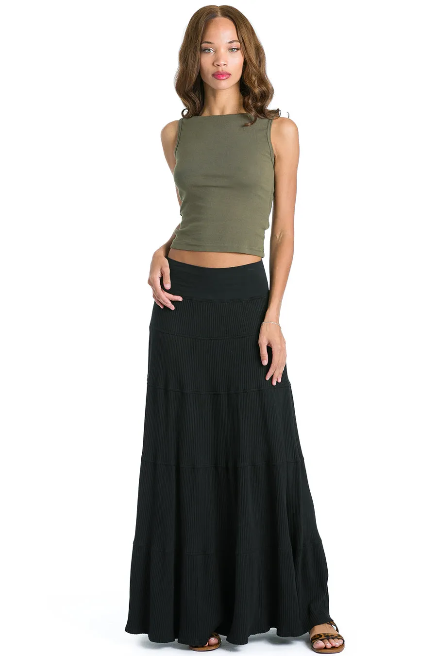 Ribbed Tiered Maxi Skirt