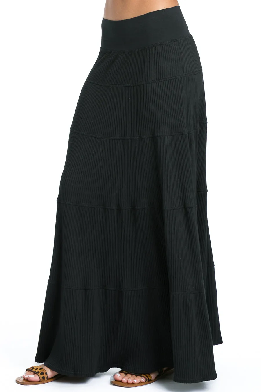 Ribbed Tiered Maxi Skirt