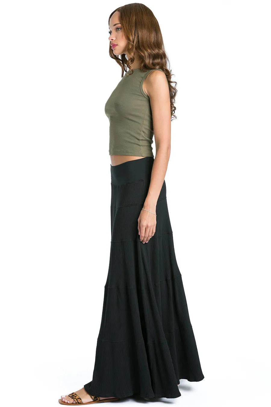 Ribbed Tiered Maxi Skirt