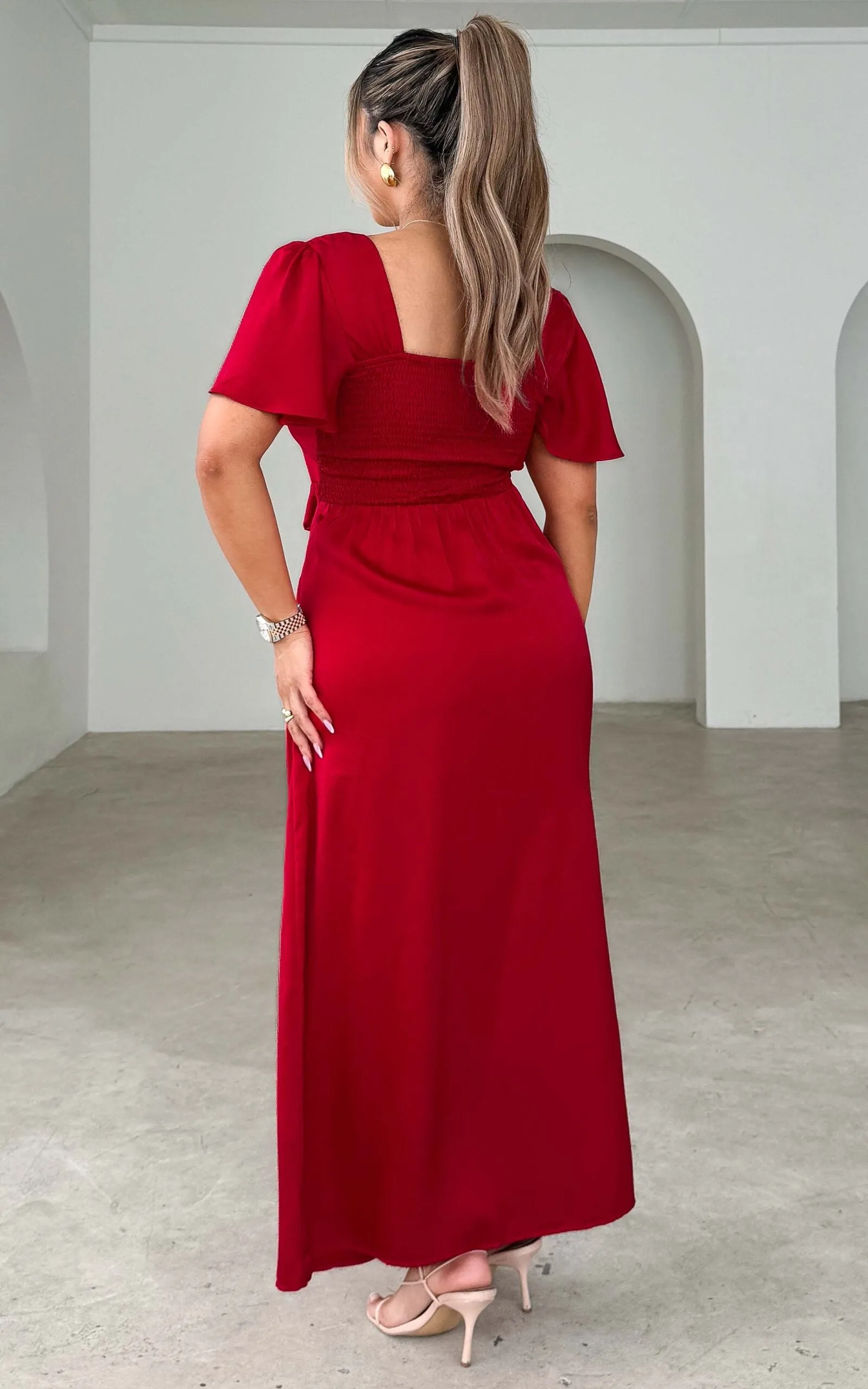 Roza Short Sleeve Maxi Dress - Red