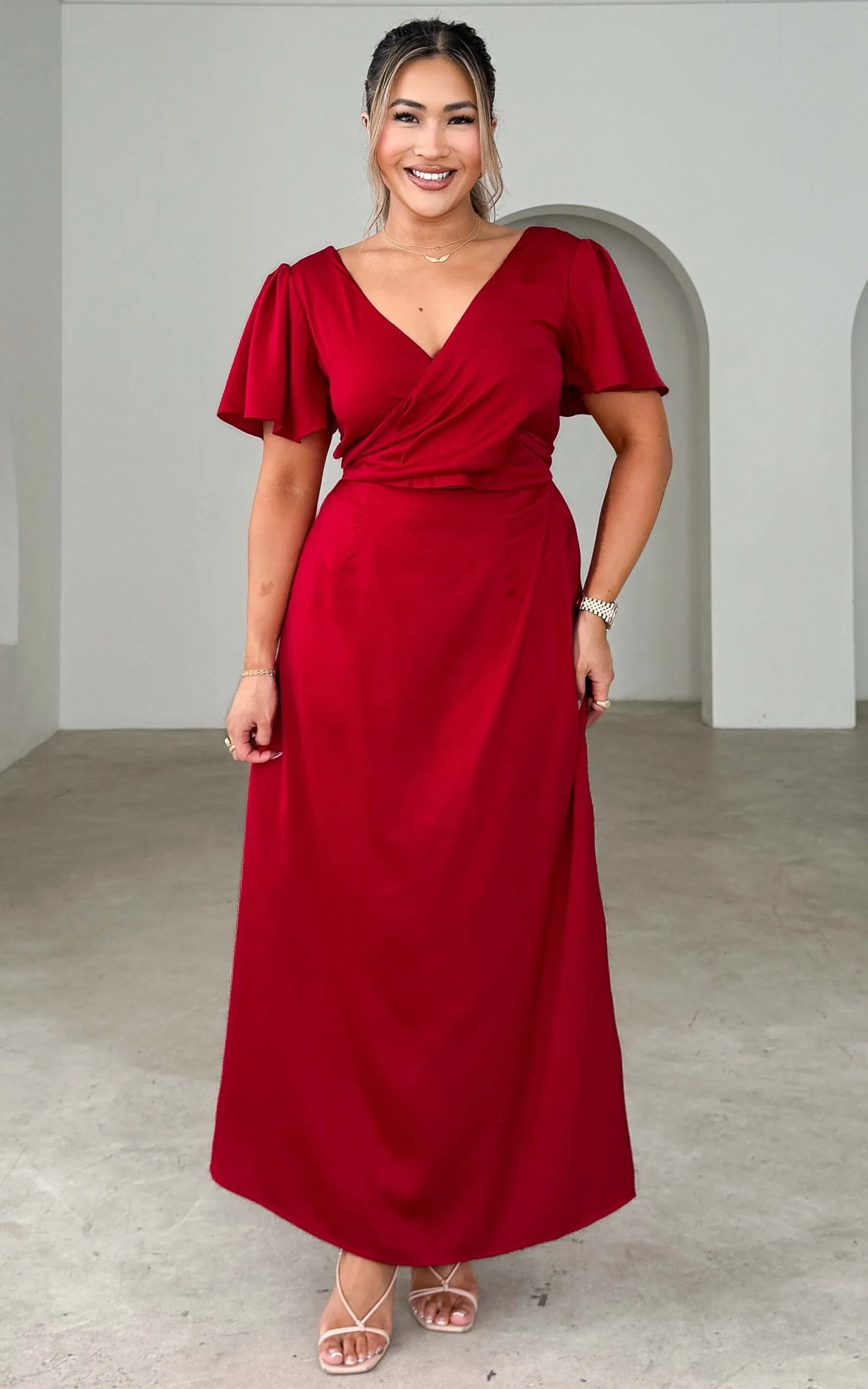 Roza Short Sleeve Maxi Dress - Red