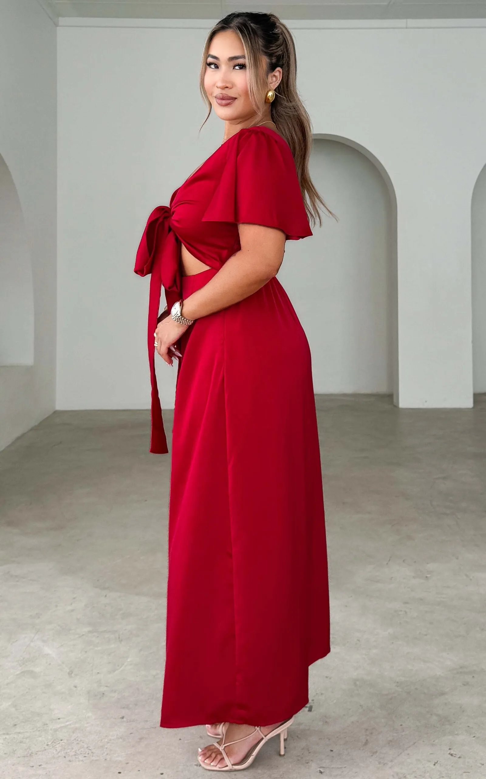 Roza Short Sleeve Maxi Dress - Red