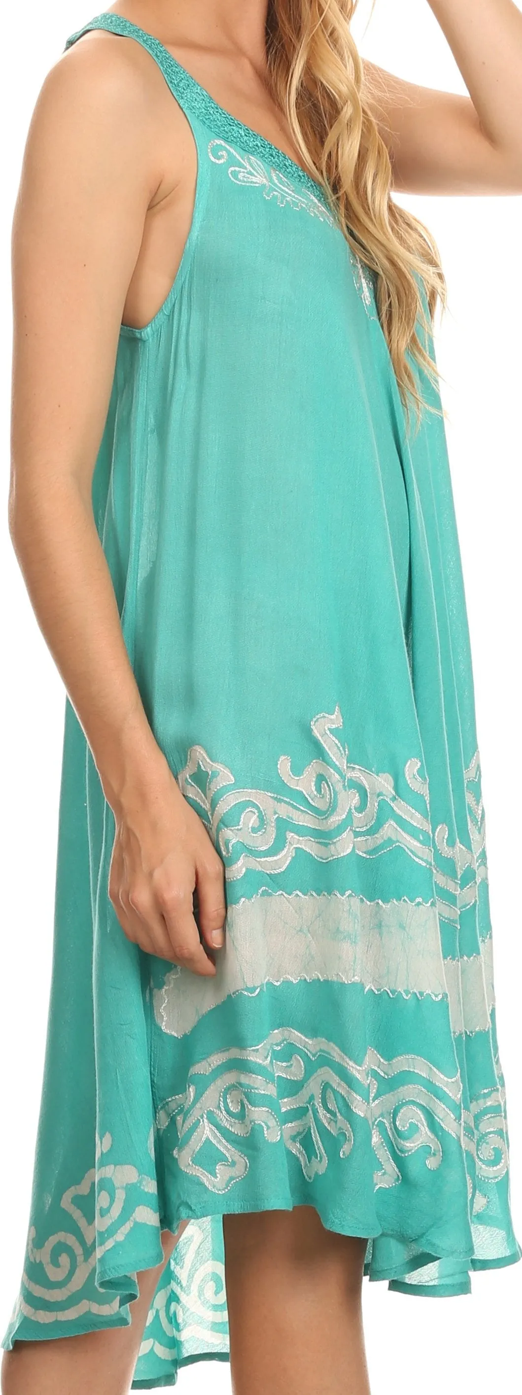 Sakkas Gasha Sleeveless Mid Length Caftan Dress With Embroidery Details And V Neck