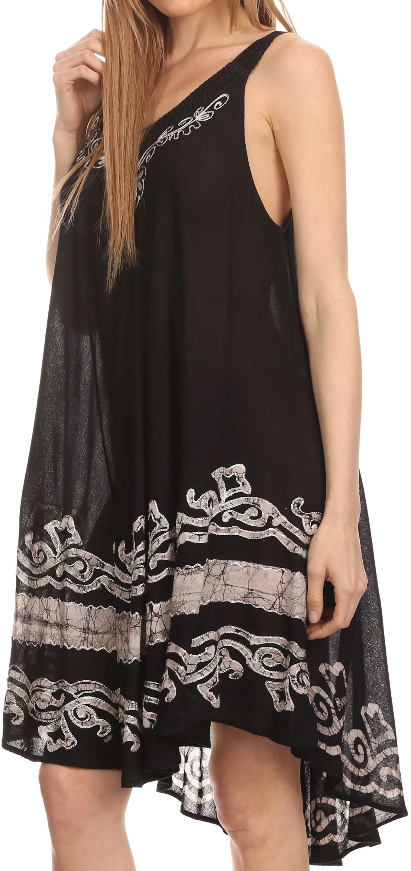 Sakkas Gasha Sleeveless Mid Length Caftan Dress With Embroidery Details And V Neck