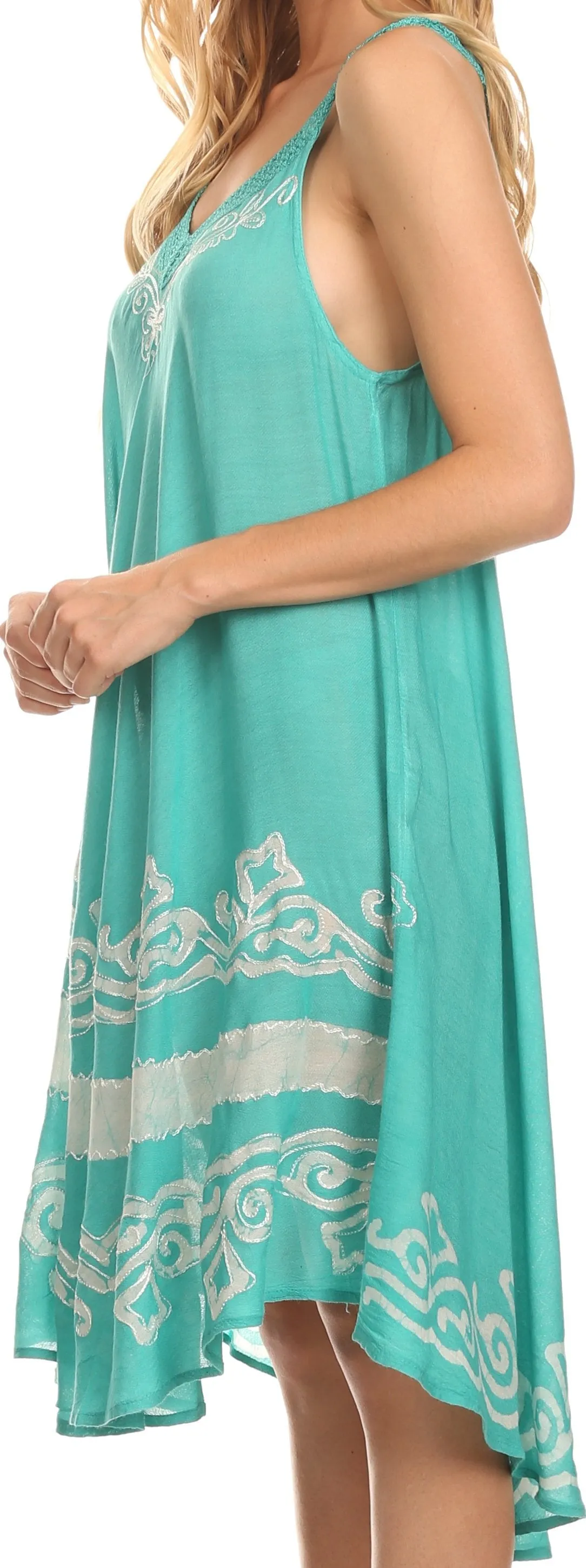 Sakkas Gasha Sleeveless Mid Length Caftan Dress With Embroidery Details And V Neck