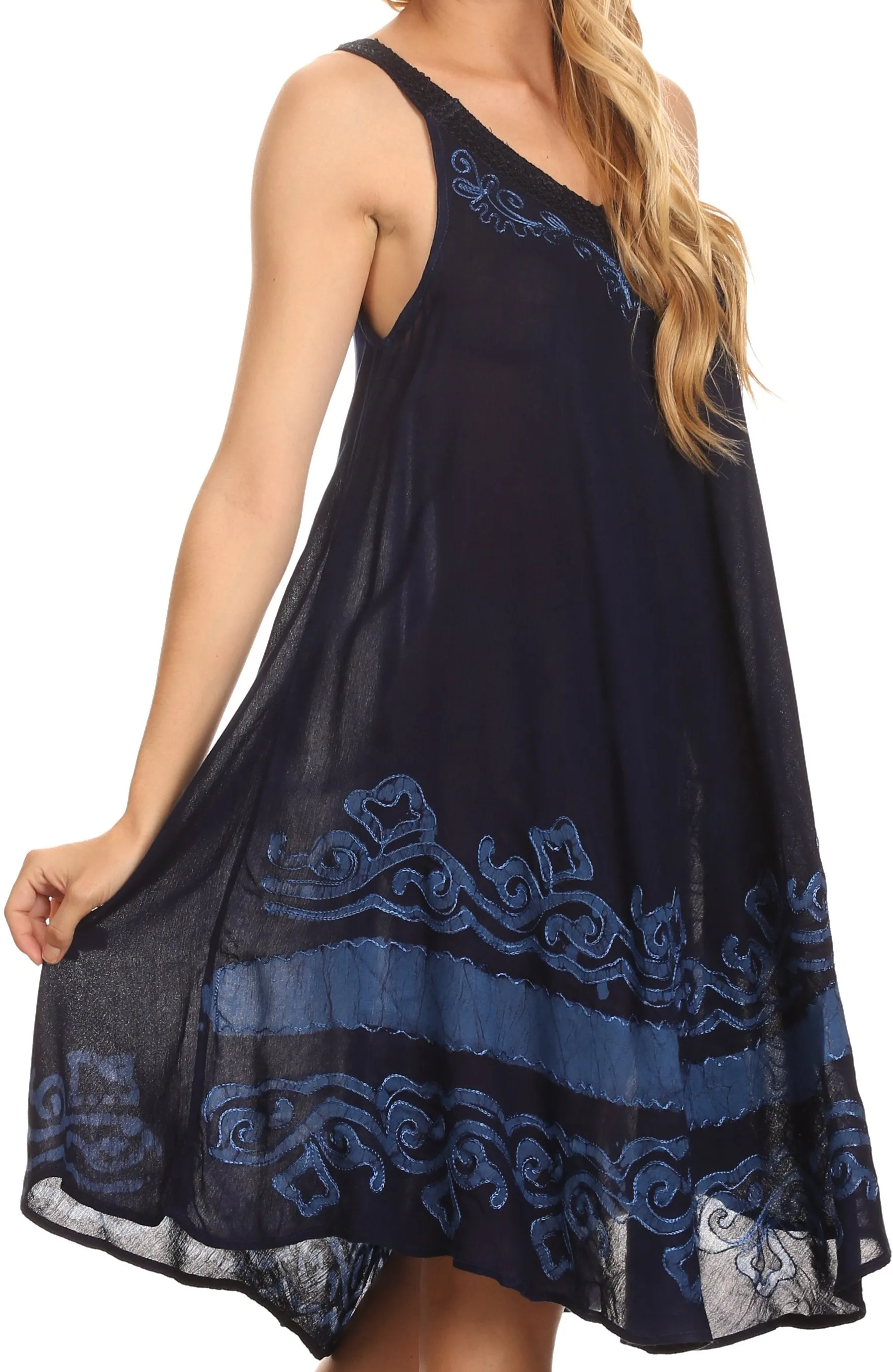 Sakkas Gasha Sleeveless Mid Length Caftan Dress With Embroidery Details And V Neck