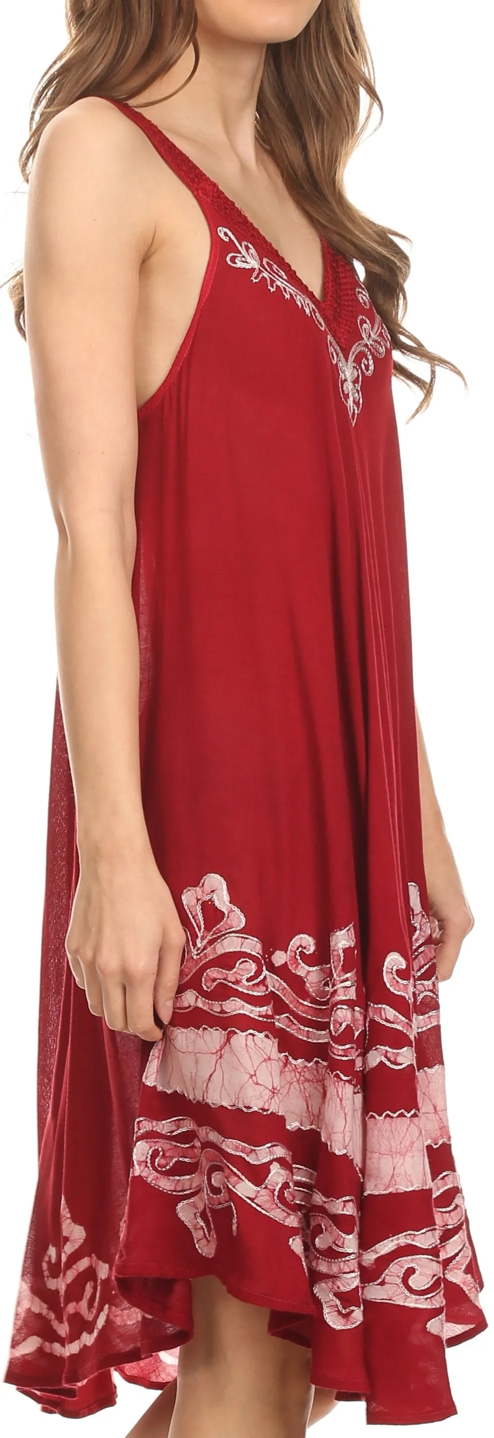 Sakkas Gasha Sleeveless Mid Length Caftan Dress With Embroidery Details And V Neck