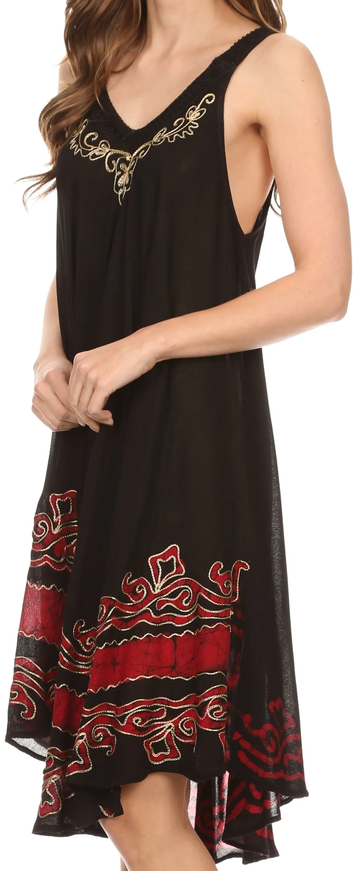 Sakkas Gasha Sleeveless Mid Length Caftan Dress With Embroidery Details And V Neck