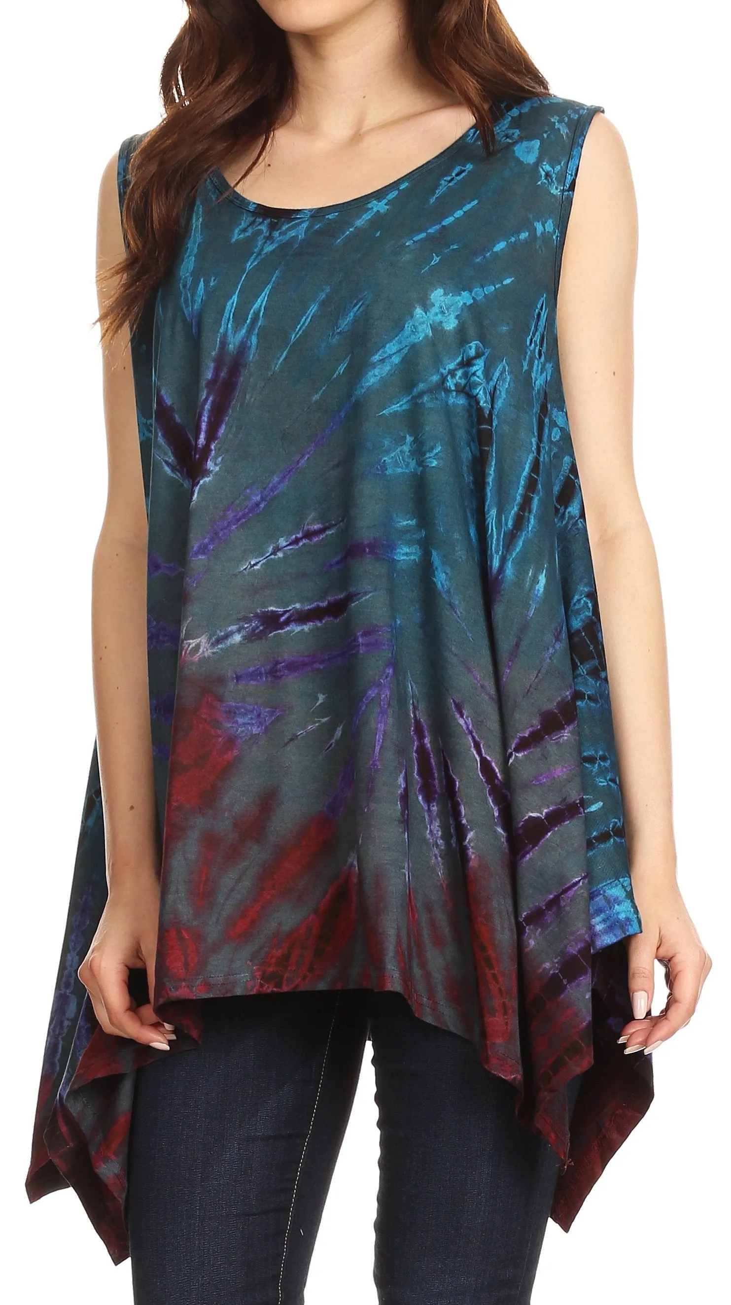 Sakkas Jaida Elegant High Low Tie Dye Tank Top