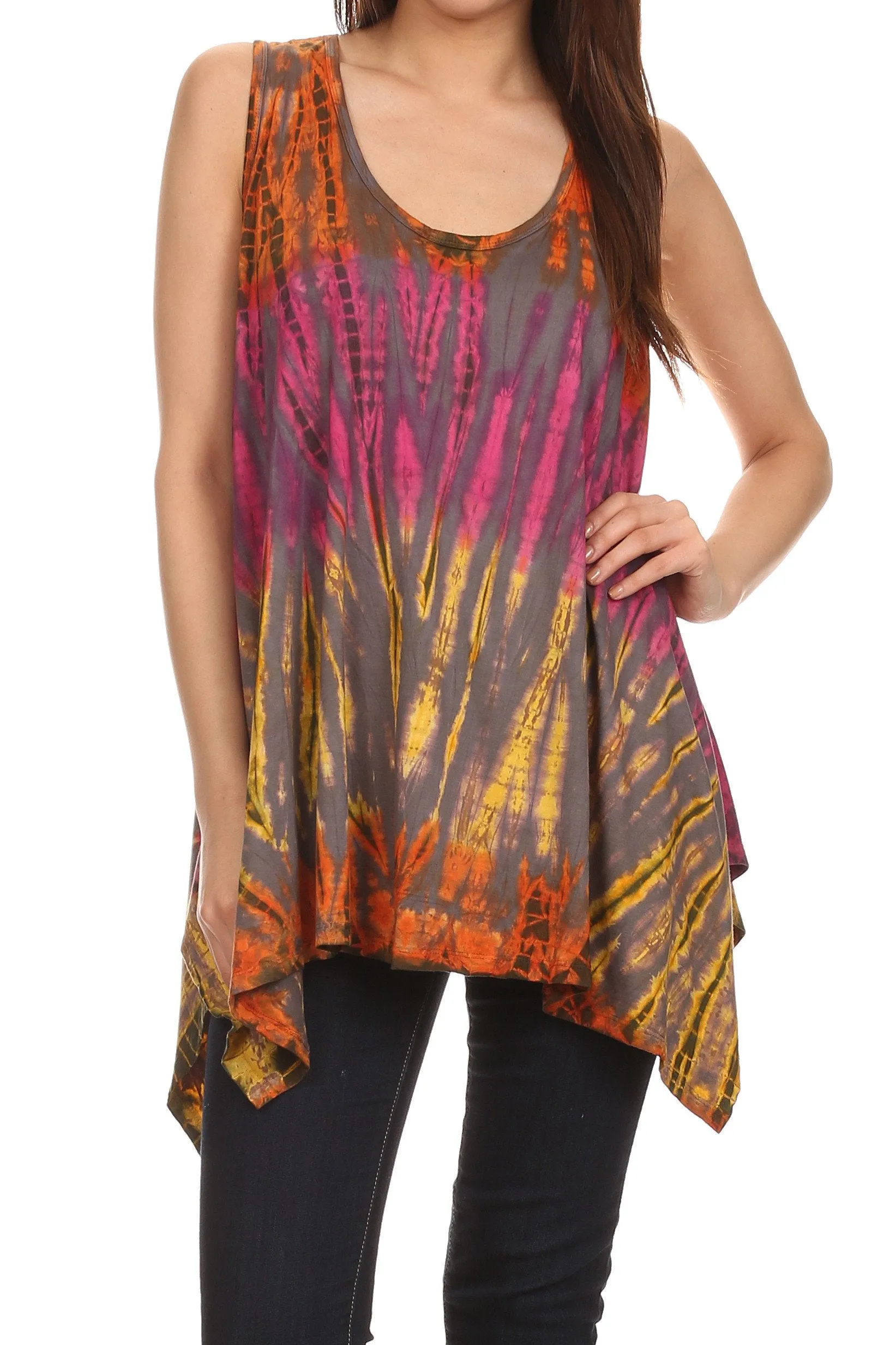 Sakkas Jaida Elegant High Low Tie Dye Tank Top