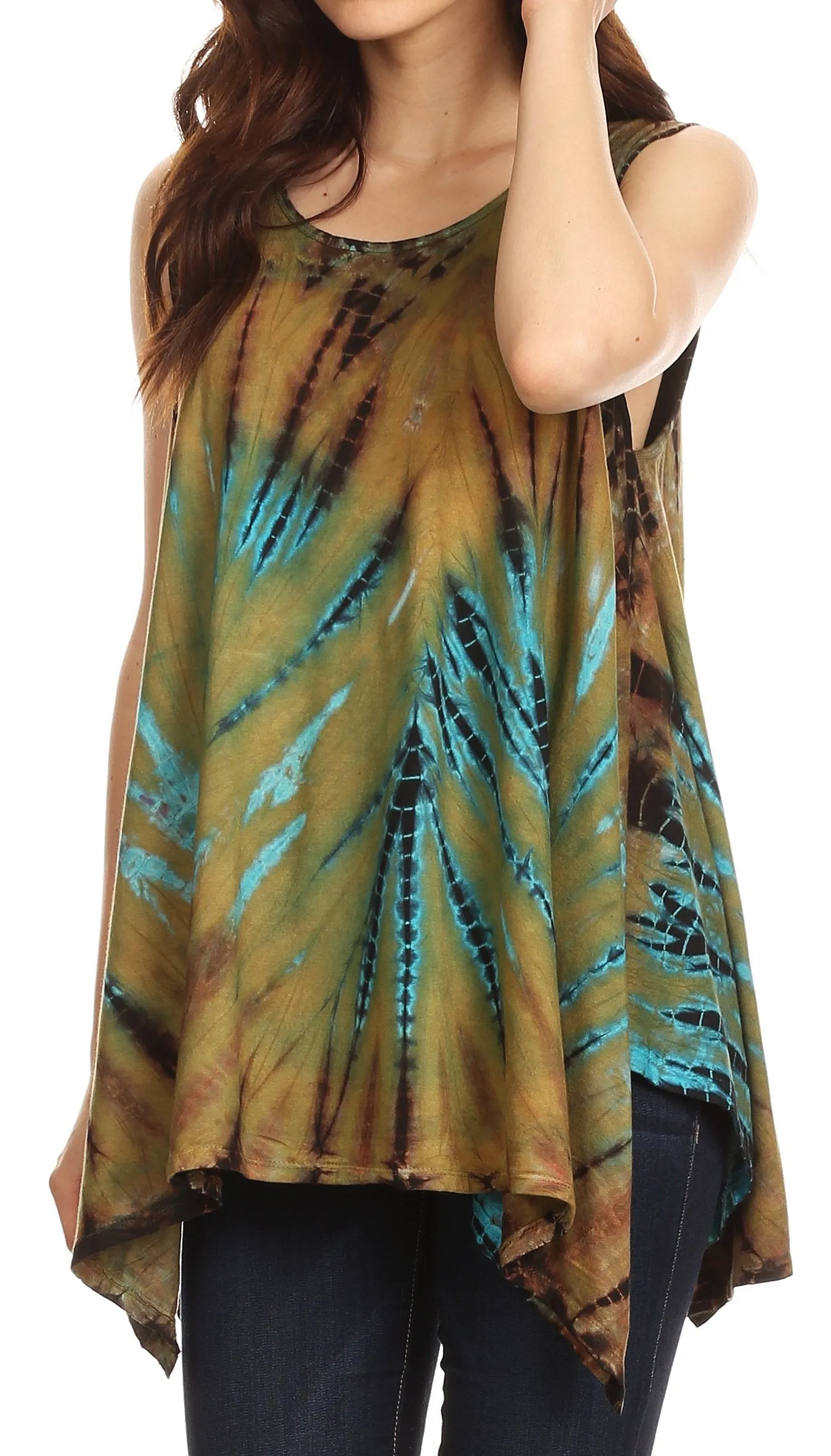 Sakkas Jaida Elegant High Low Tie Dye Tank Top