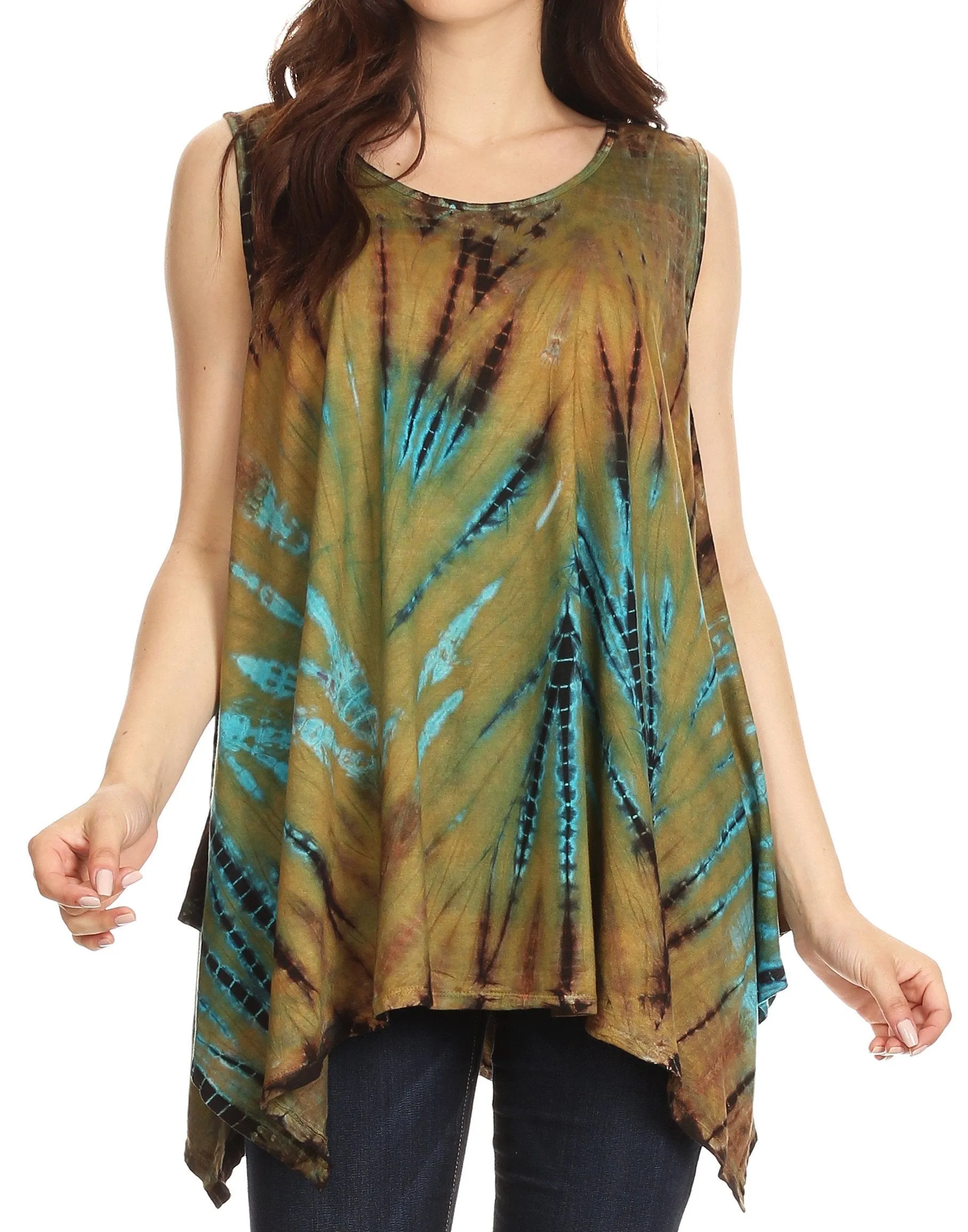 Sakkas Jaida Elegant High Low Tie Dye Tank Top