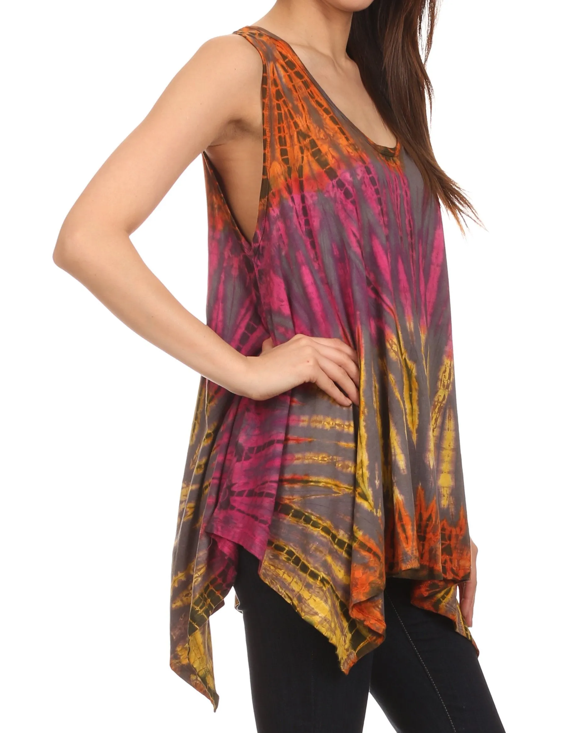 Sakkas Jaida Elegant High Low Tie Dye Tank Top