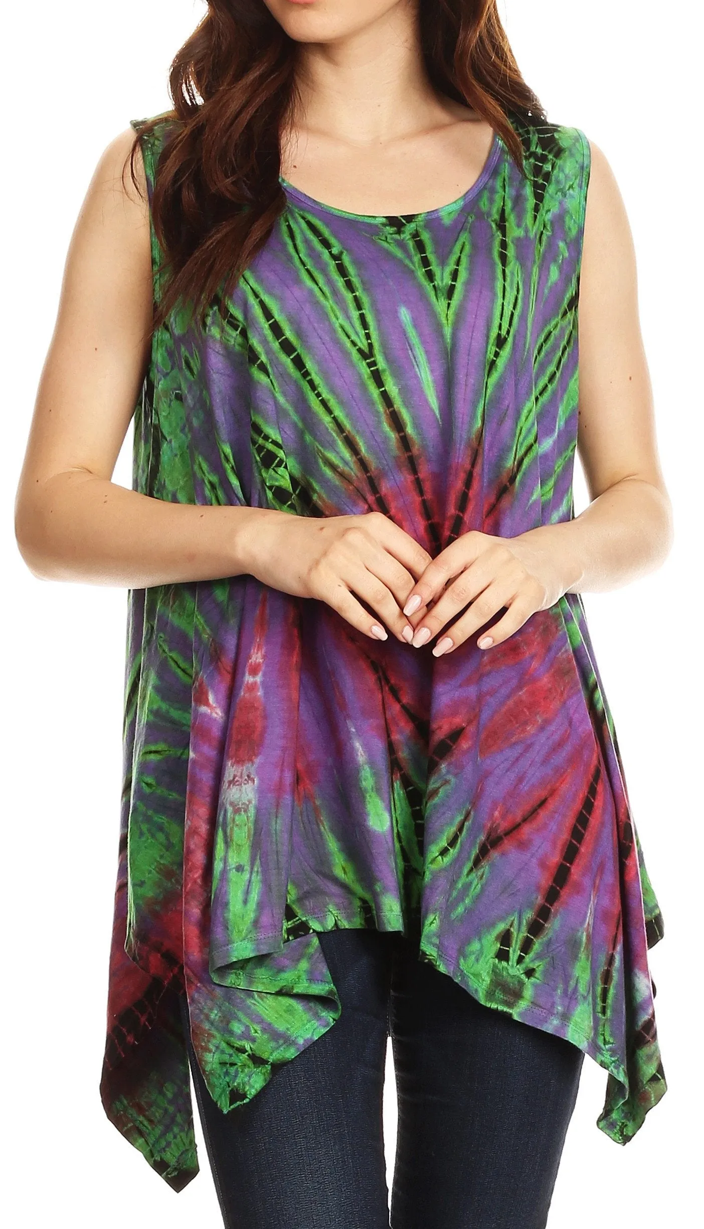 Sakkas Jaida Elegant High Low Tie Dye Tank Top