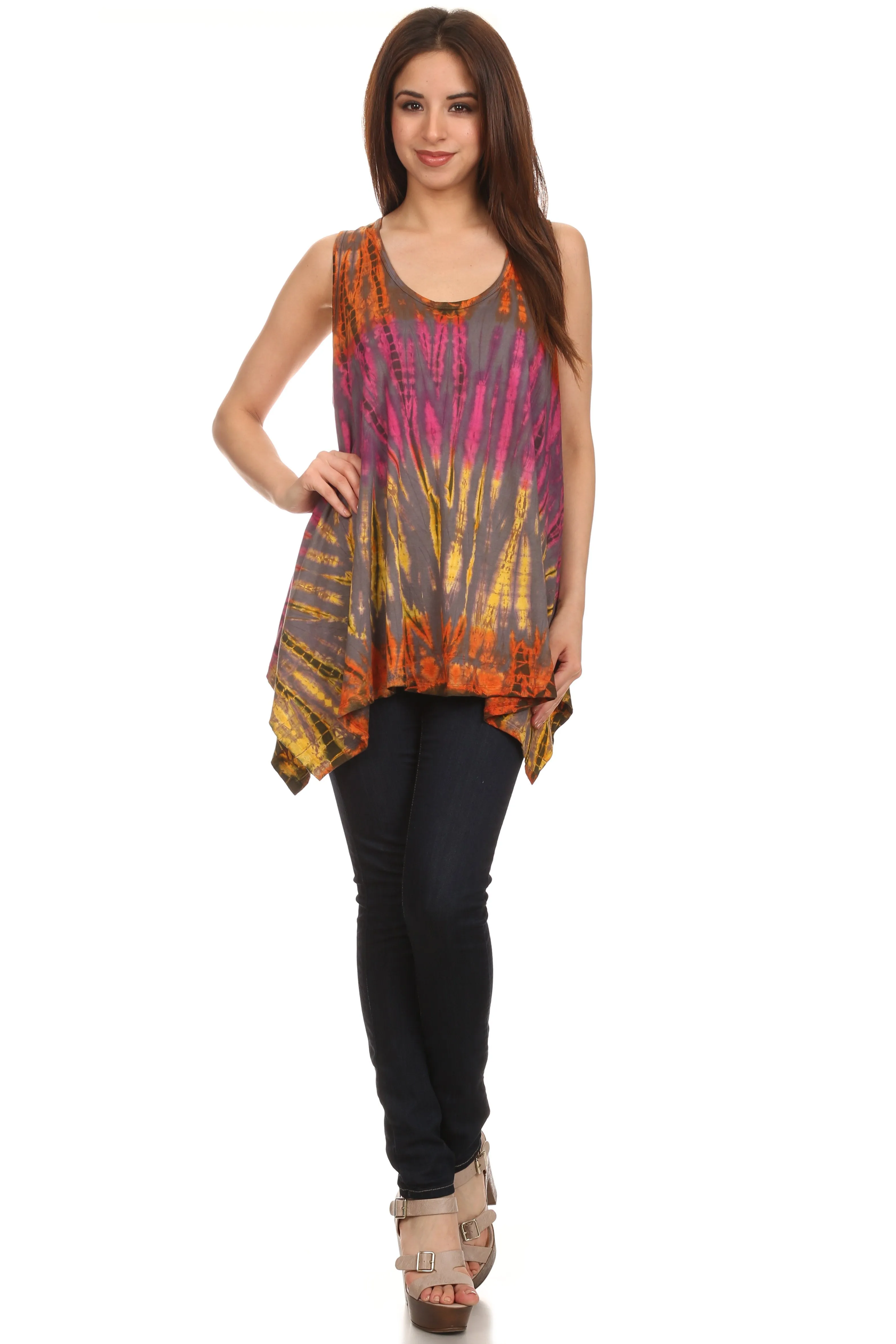 Sakkas Jaida Elegant High Low Tie Dye Tank Top