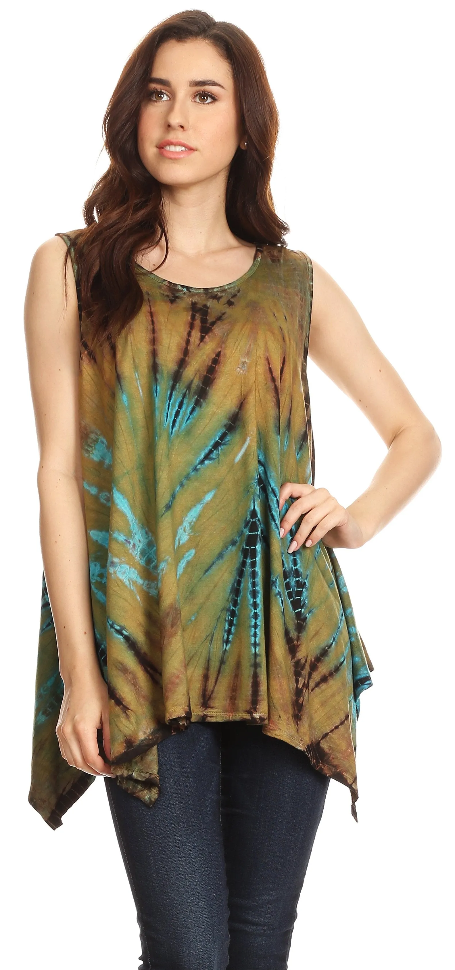 Sakkas Jaida Elegant High Low Tie Dye Tank Top