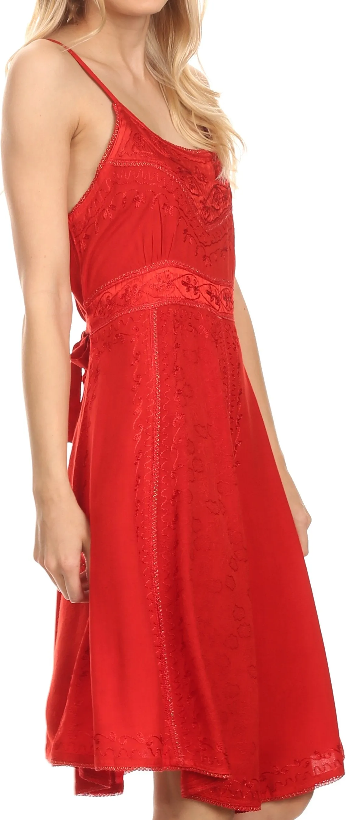 Sakkas Markay Short Mid Length Spaghetti Strap Sleeveless Embroidered Batik Dress