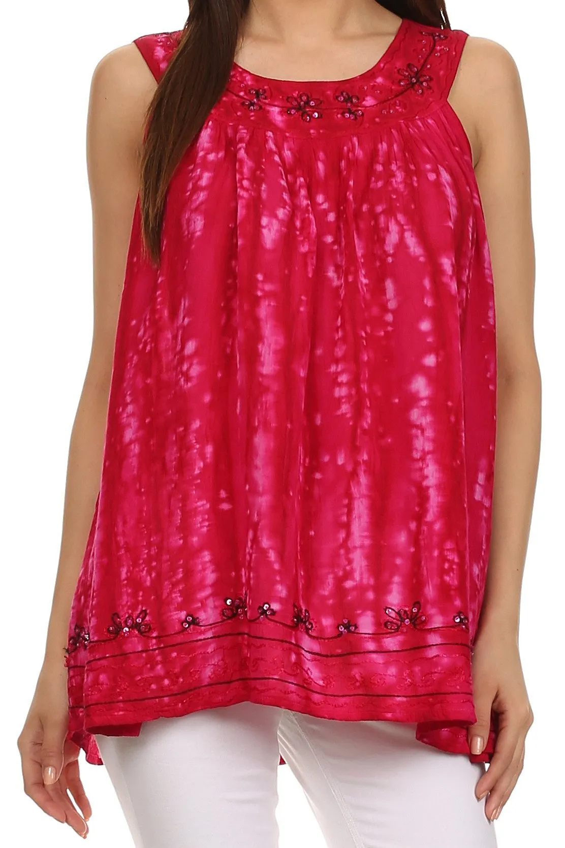 Sakkas Two Tone Market Tank Top with Flower Embroidery