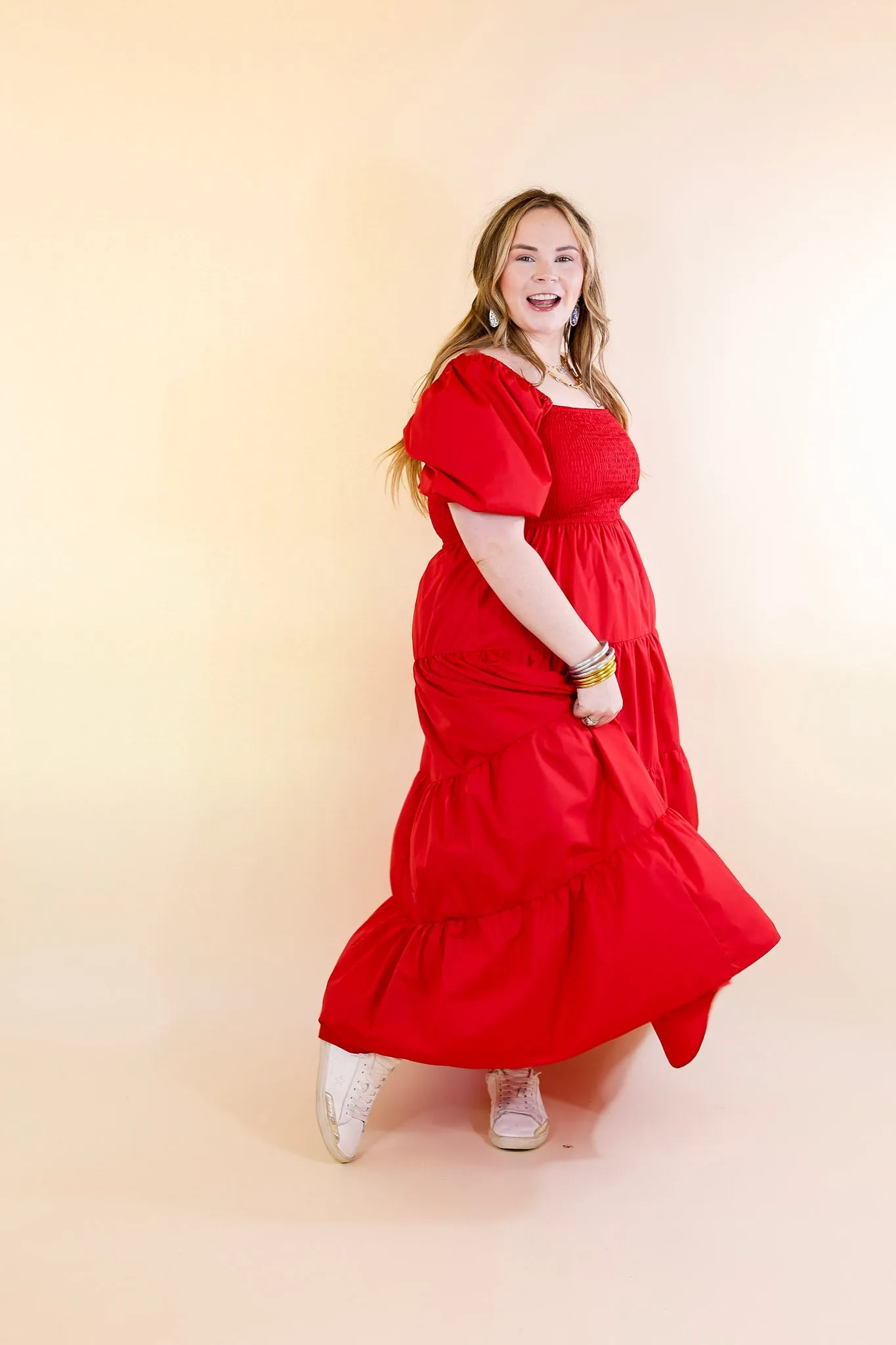 Santorini Sunshine Short Balloon Sleeve Maxi Dress in Red