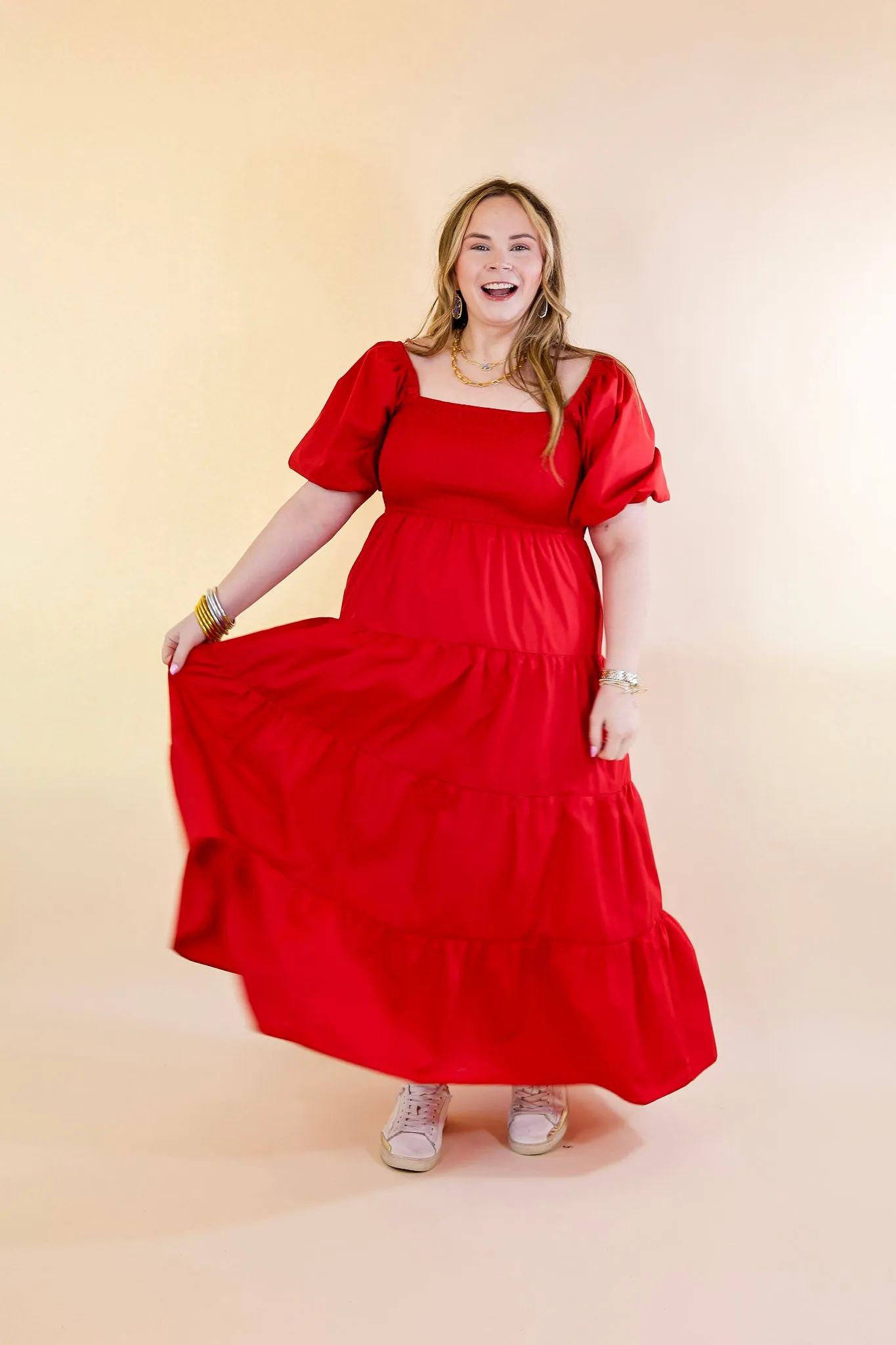 Santorini Sunshine Short Balloon Sleeve Maxi Dress in Red