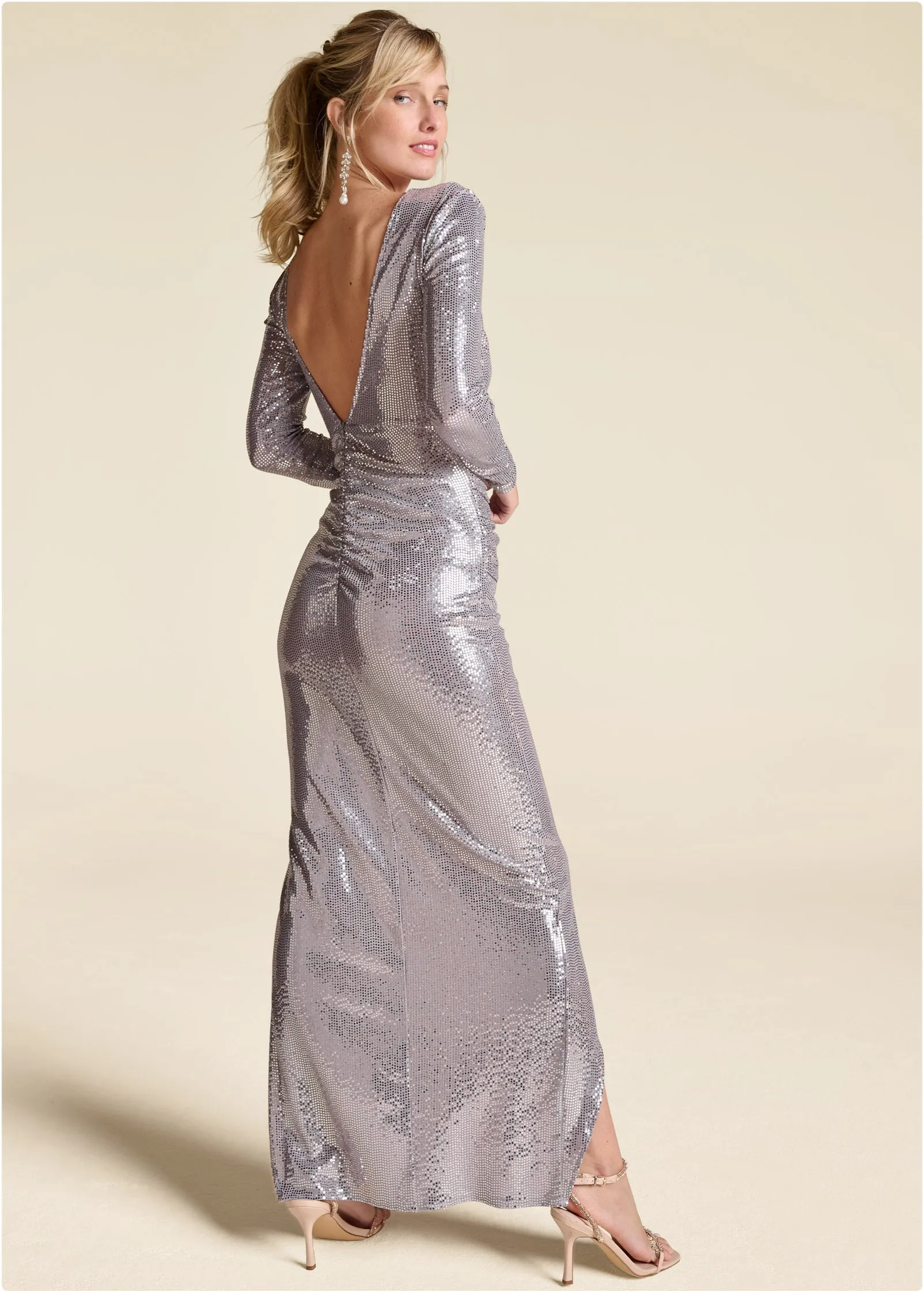 Sequin High-Slit Maxi Dress - Champagne