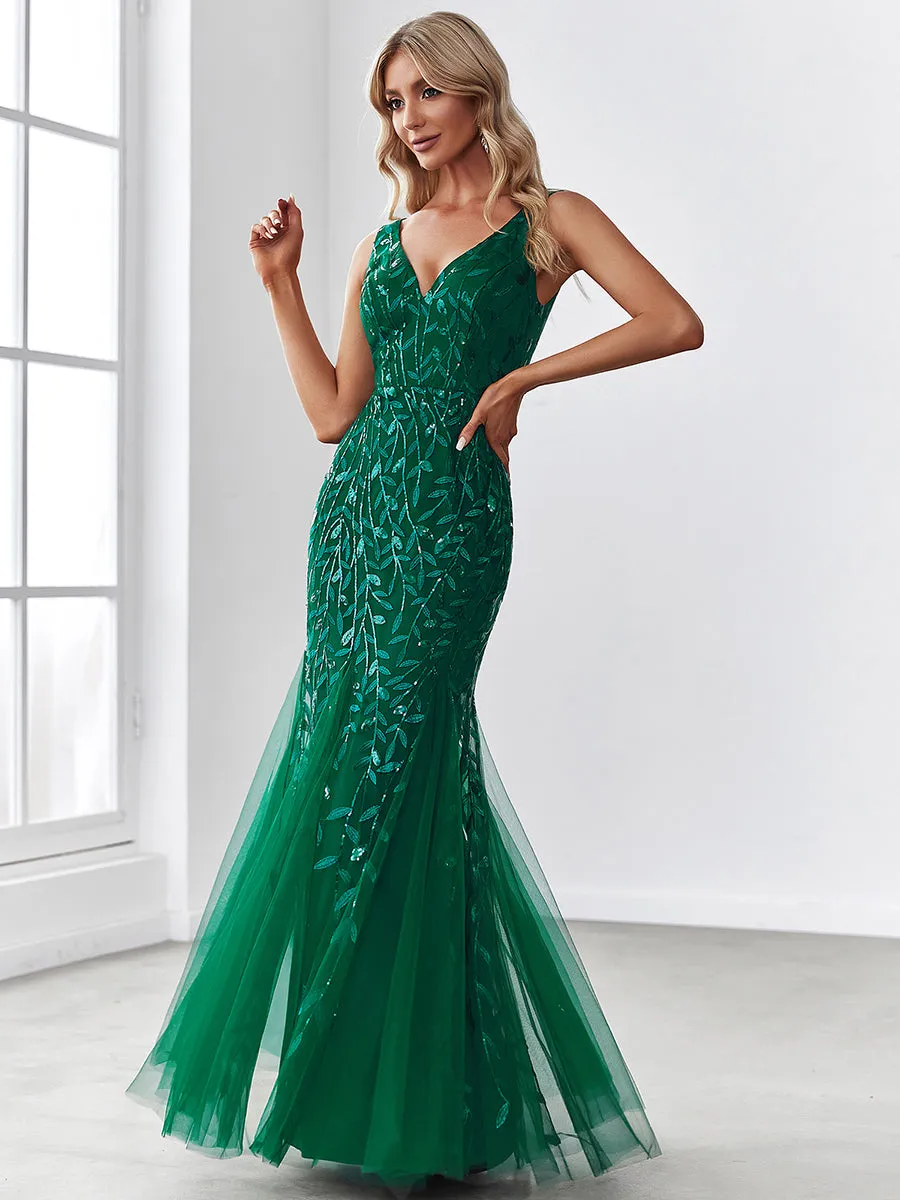 Sexy Wholesale Double V-Neck Sequin Mermaid Maxi Dresses For Evening