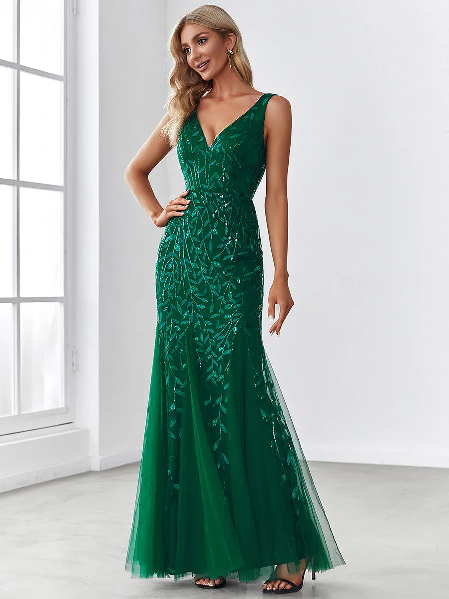 Sexy Wholesale Double V-Neck Sequin Mermaid Maxi Dresses For Evening