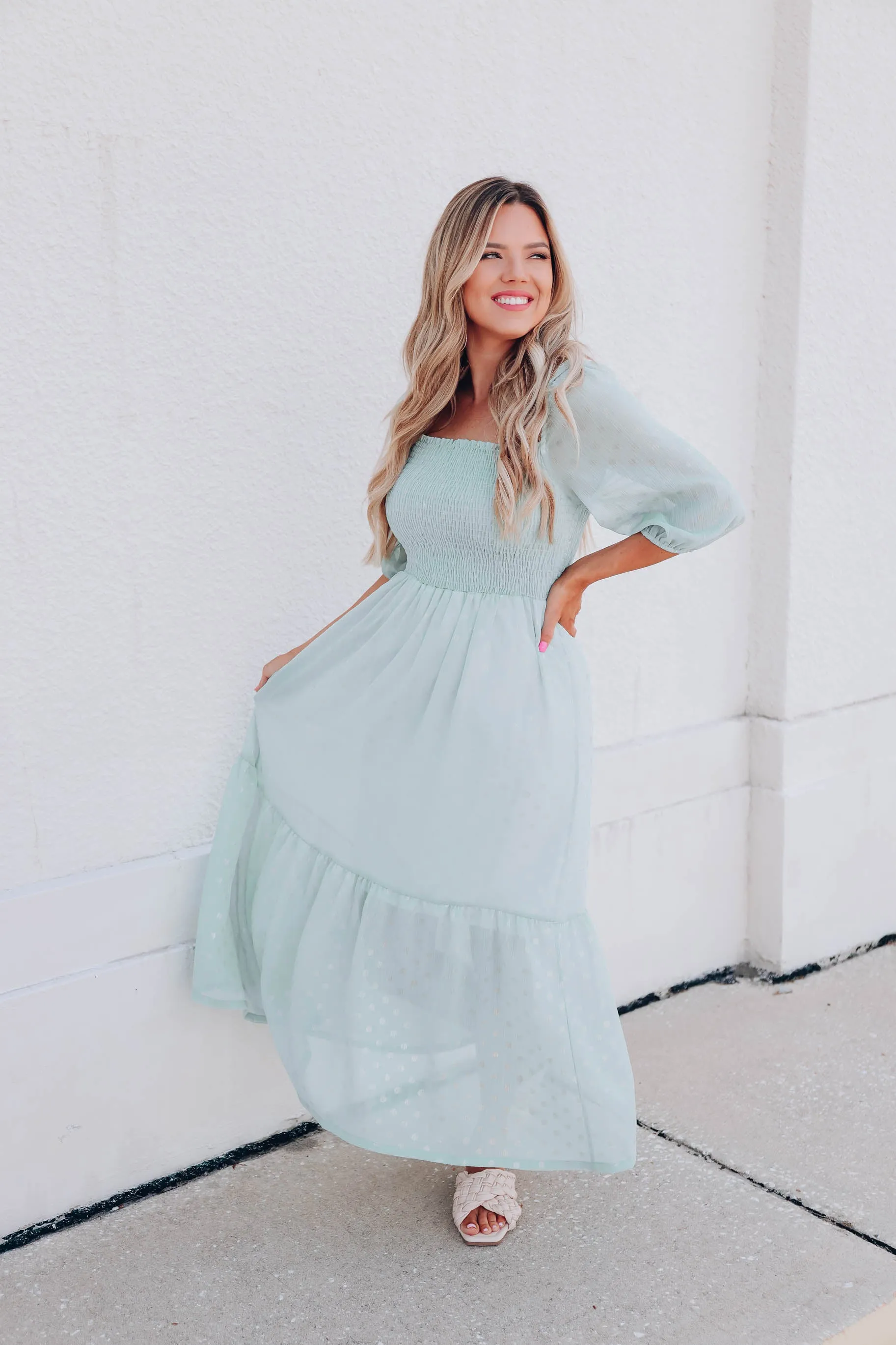 Shimmering Chiffon Smocked Maxi Dress