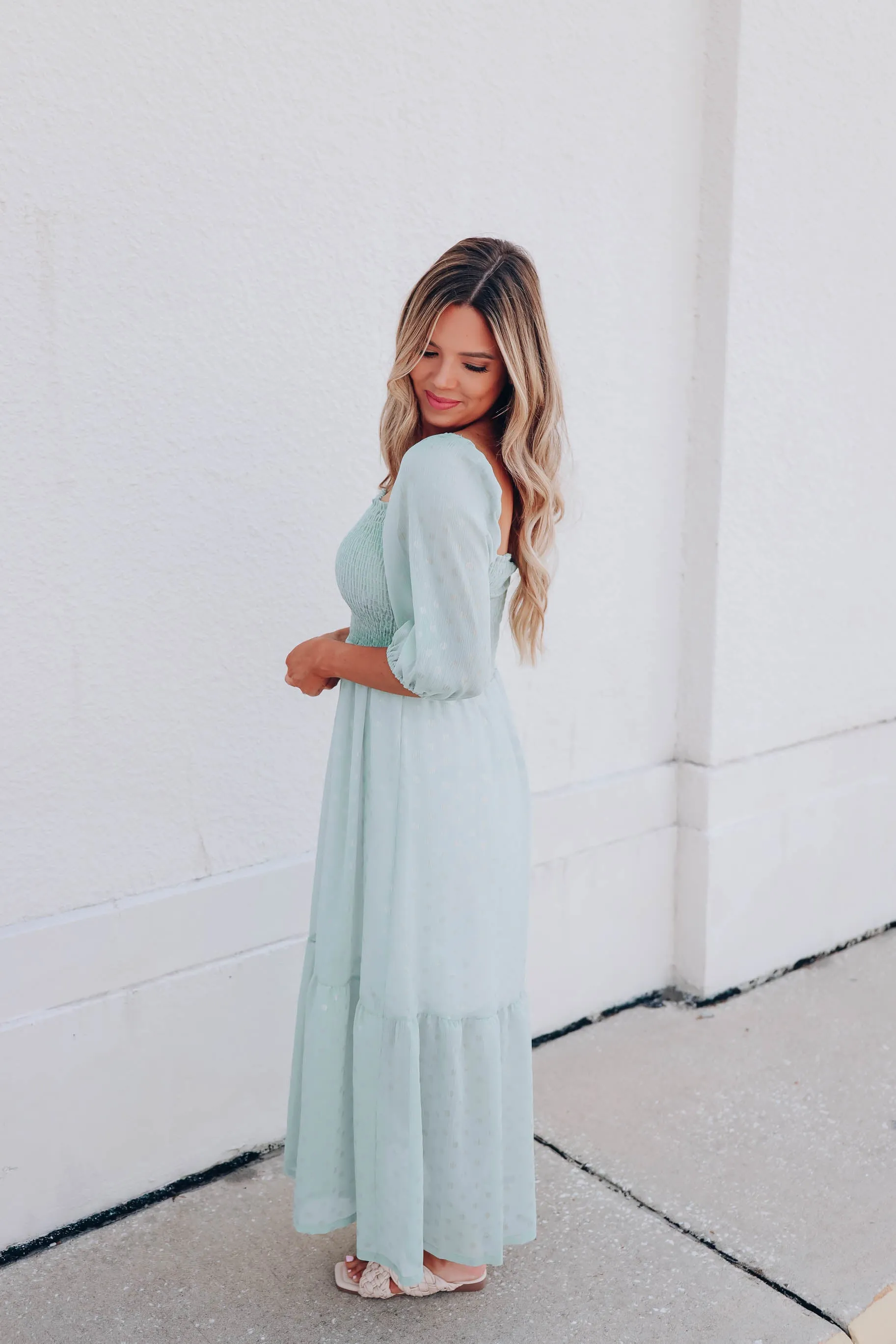 Shimmering Chiffon Smocked Maxi Dress