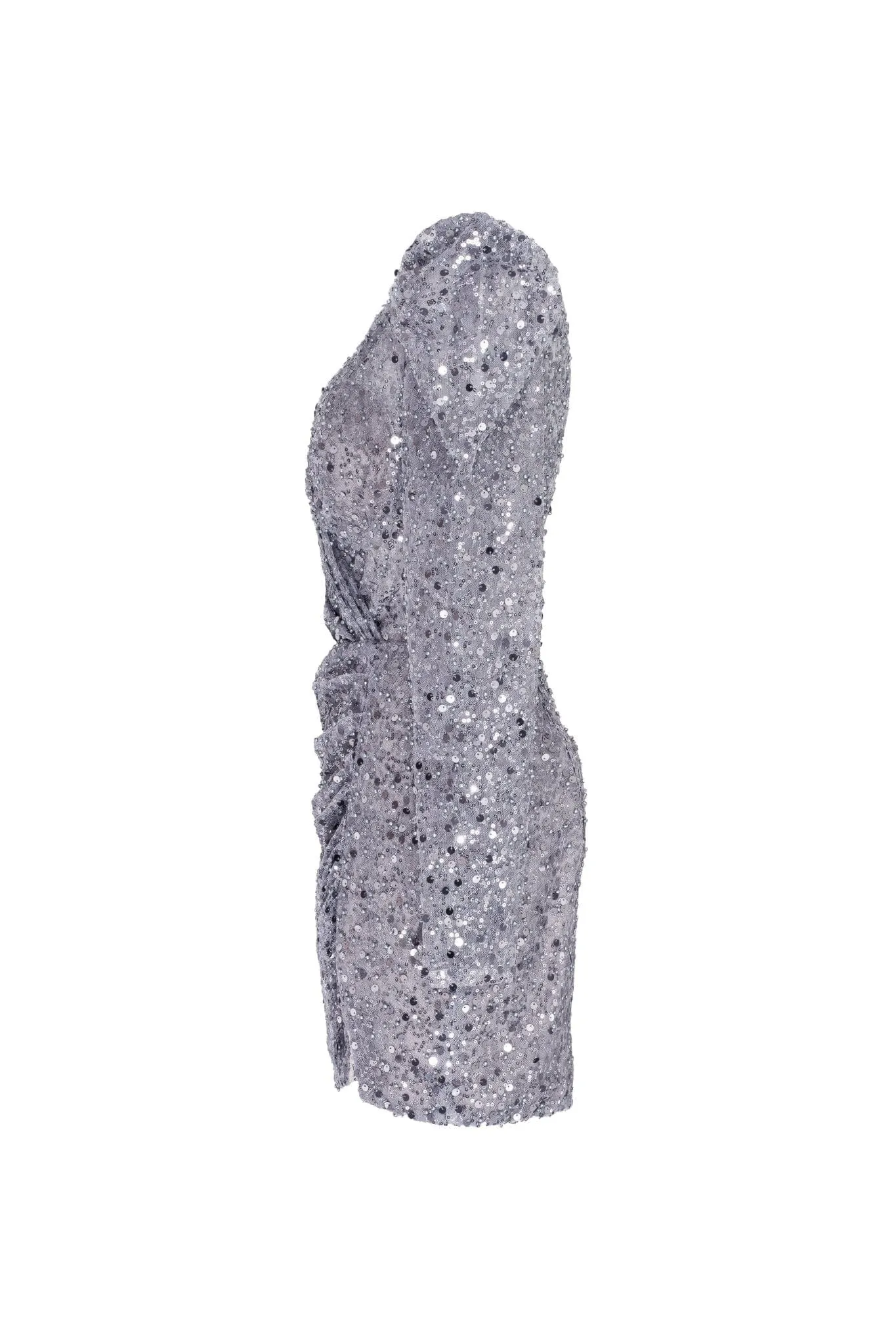 Silver metallic long-sleeve sequined mini dress