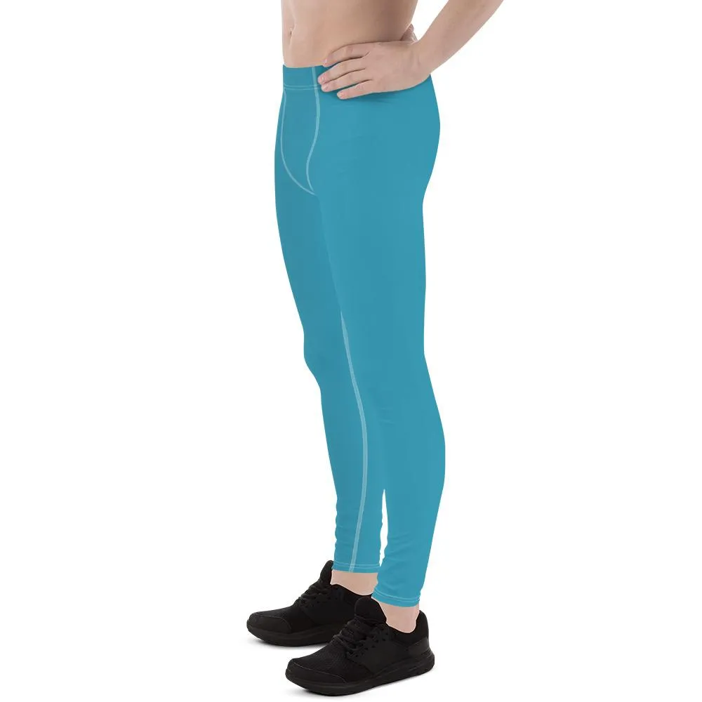 Sky Blue Solid Color Meggings, Sky Blue Solid Color Print Premium Spandex Men's Leggings Meggings - Made in USA/EU