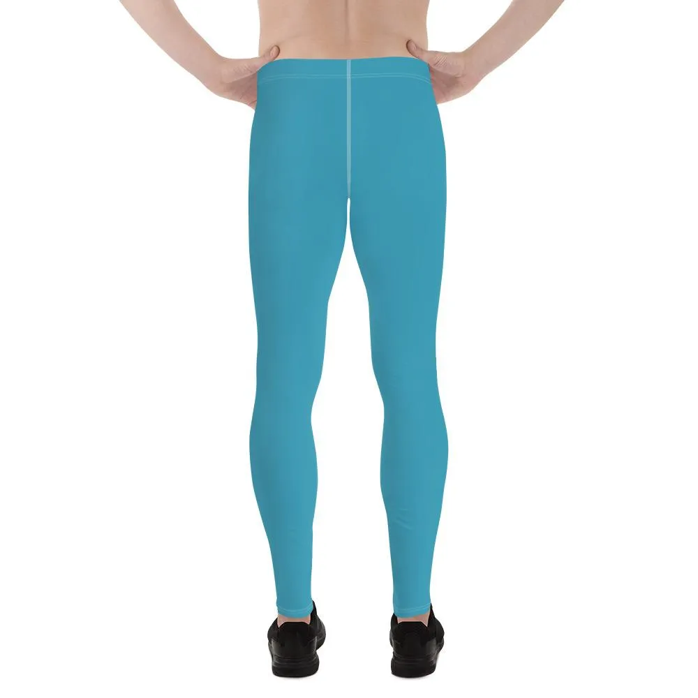 Sky Blue Solid Color Meggings, Sky Blue Solid Color Print Premium Spandex Men's Leggings Meggings - Made in USA/EU