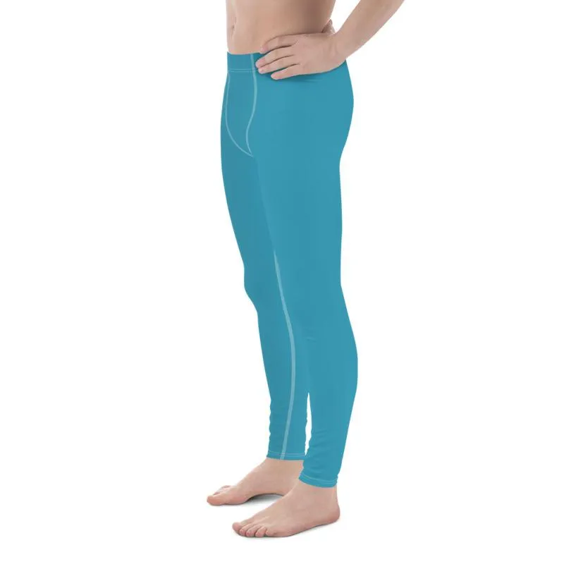 Sky Blue Solid Color Meggings, Sky Blue Solid Color Print Premium Spandex Men's Leggings Meggings - Made in USA/EU