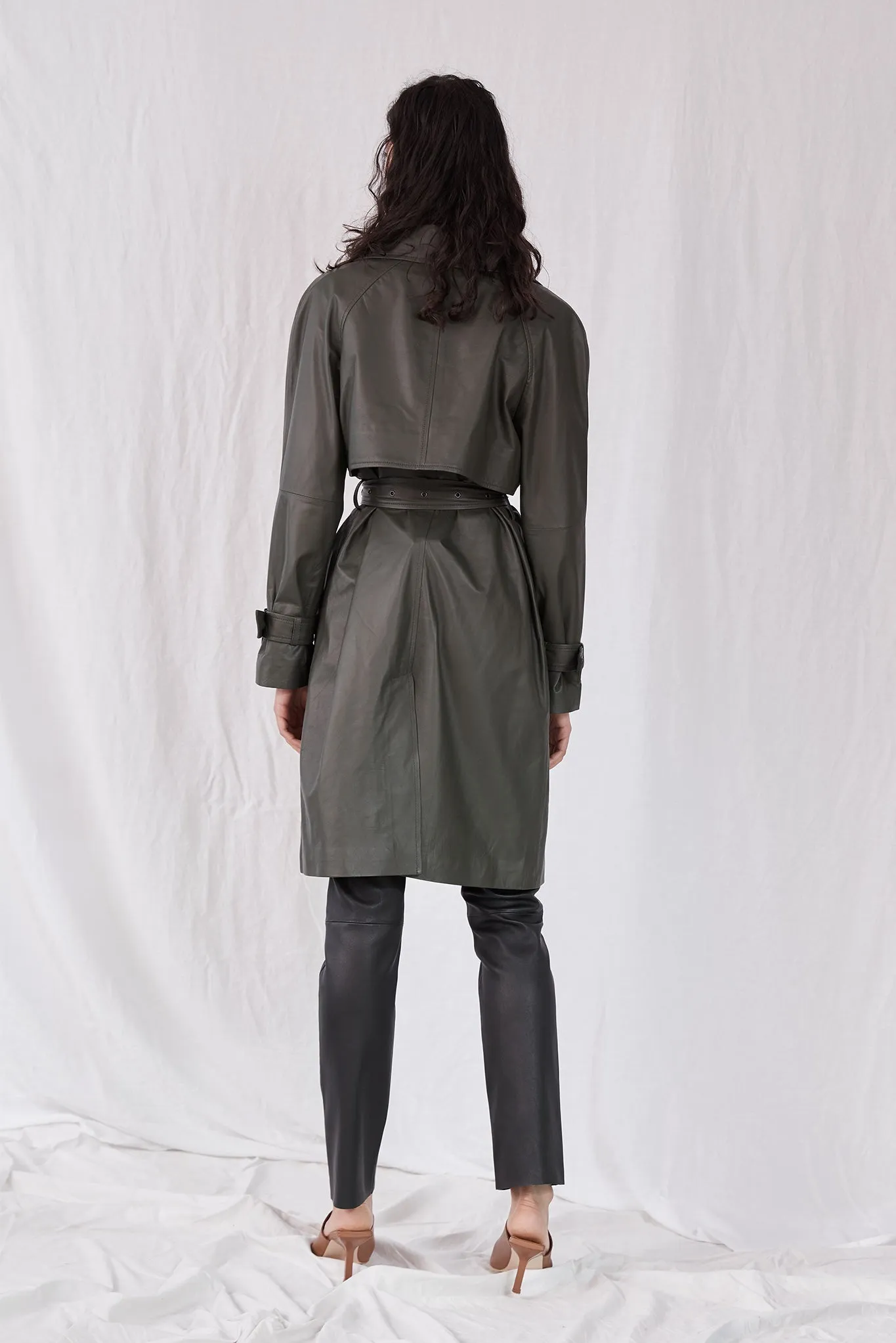 Soho Slouch Leather Trench Bottlebush Green Leather