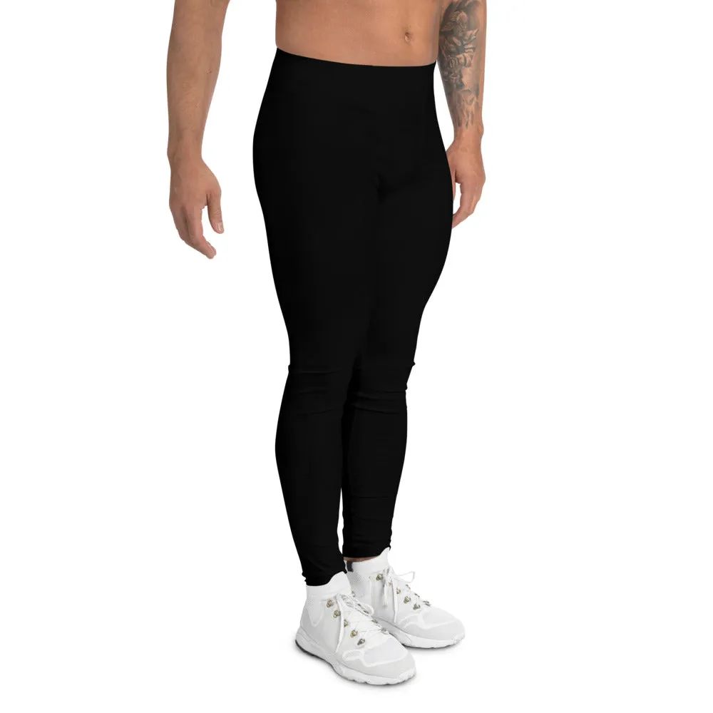 Solid Black Men's Leggings, Modern Minimalist Basic Essential Meggings-Made in USA/EU